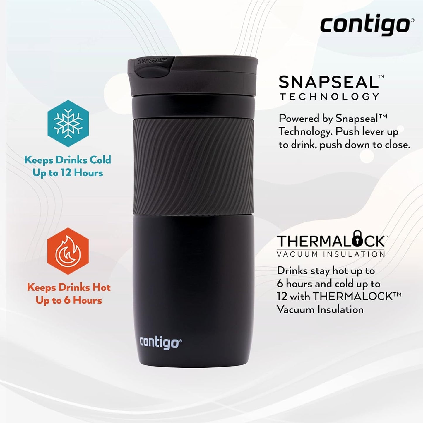 Byron Snapseal Travel Mug | Stainless Steel Thermal Mug | Vacuum Flask | Leakproof Tumbler | Coffee to Go Mug with BPA Free Easy-Clean Lid