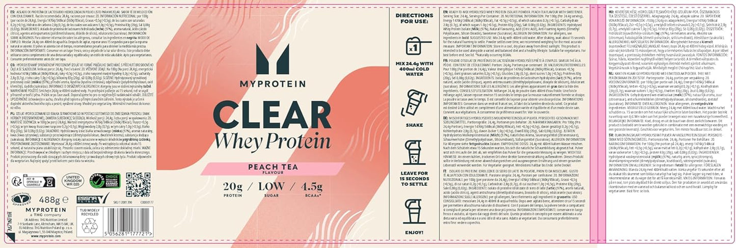 Clear Whey Isolate, Peach Tea, 20 Servings