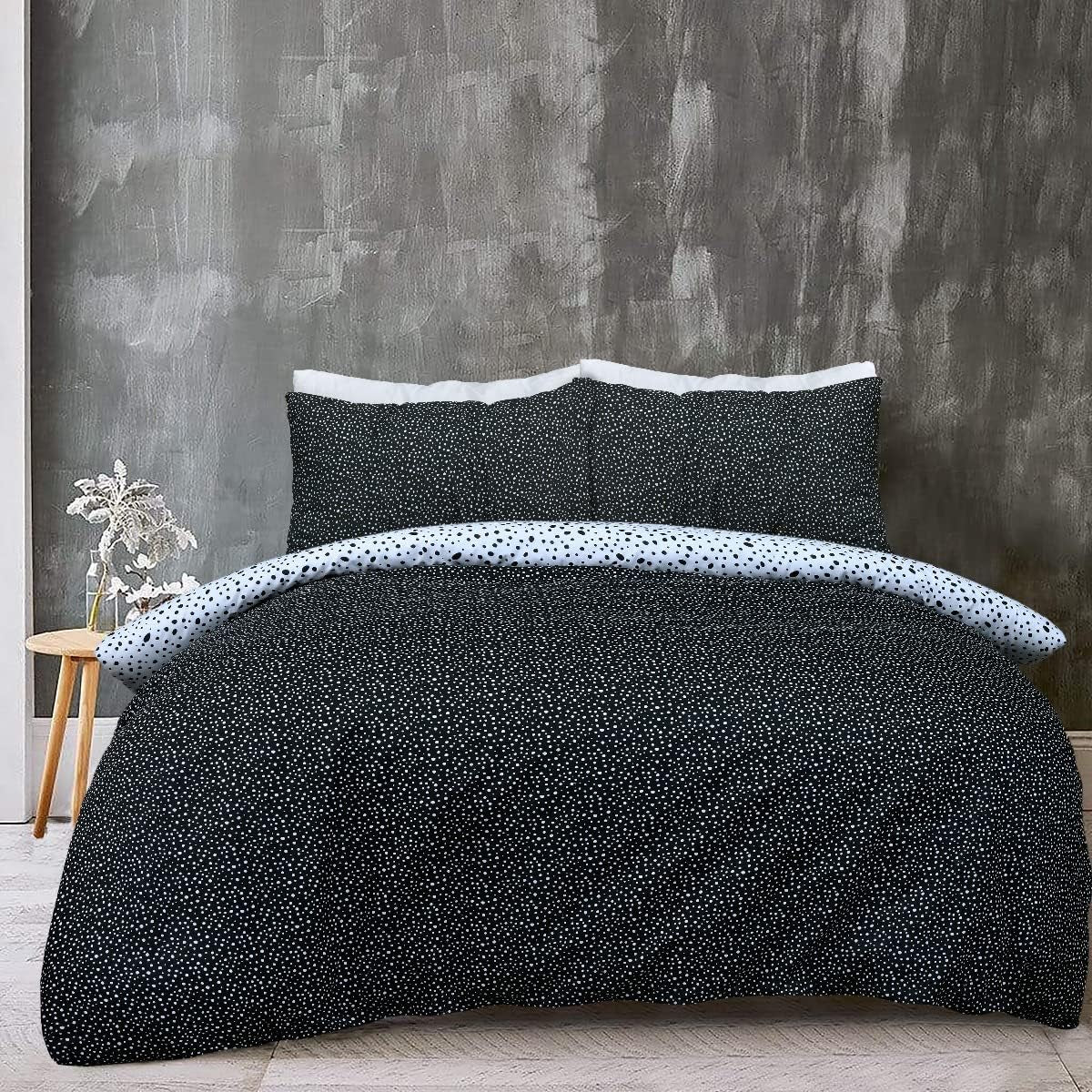 Polka Dots Reversible Black White Mono Duvet Cover Quilt Pillow Cases Bedding Set Soft Easy Care - Double (200Cm X 200Cm)