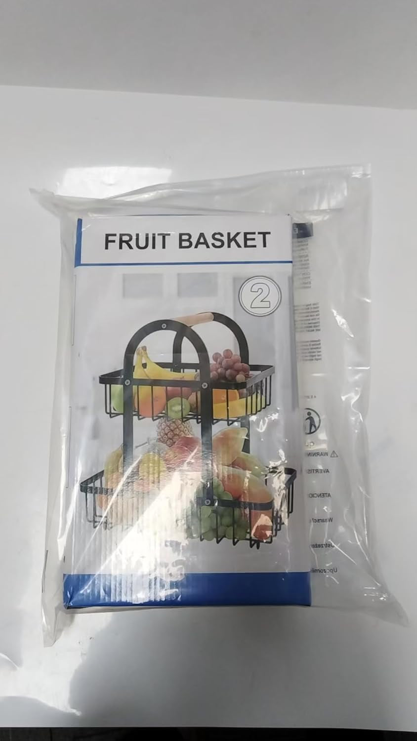 2-Tier Fruit Basket,Fruit Bowl Holder Bread Basket Vegetable Rack, Detachable Fruit Holder for Fruit, Vegetables, Snacks in Home, Kitchen Office,With Screwdriver
