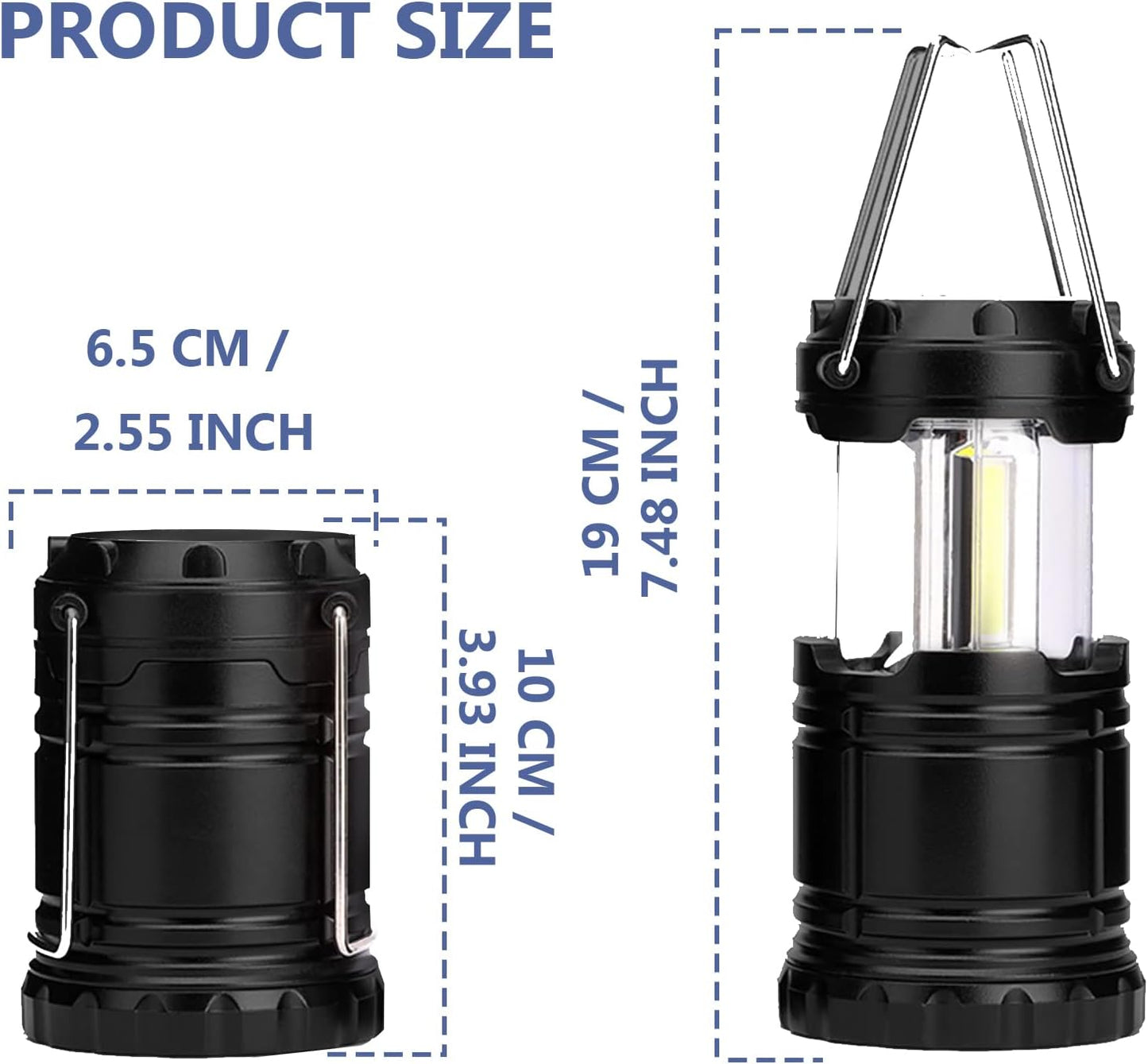 Camping Lights, 2 X Camping Lantern Battery Operated Portable LED Camping Lamp with Foldable Hook, Tent Lights Waterproof Outdoor Hanging Lamp for Emergency, Hiking, Camping, Black