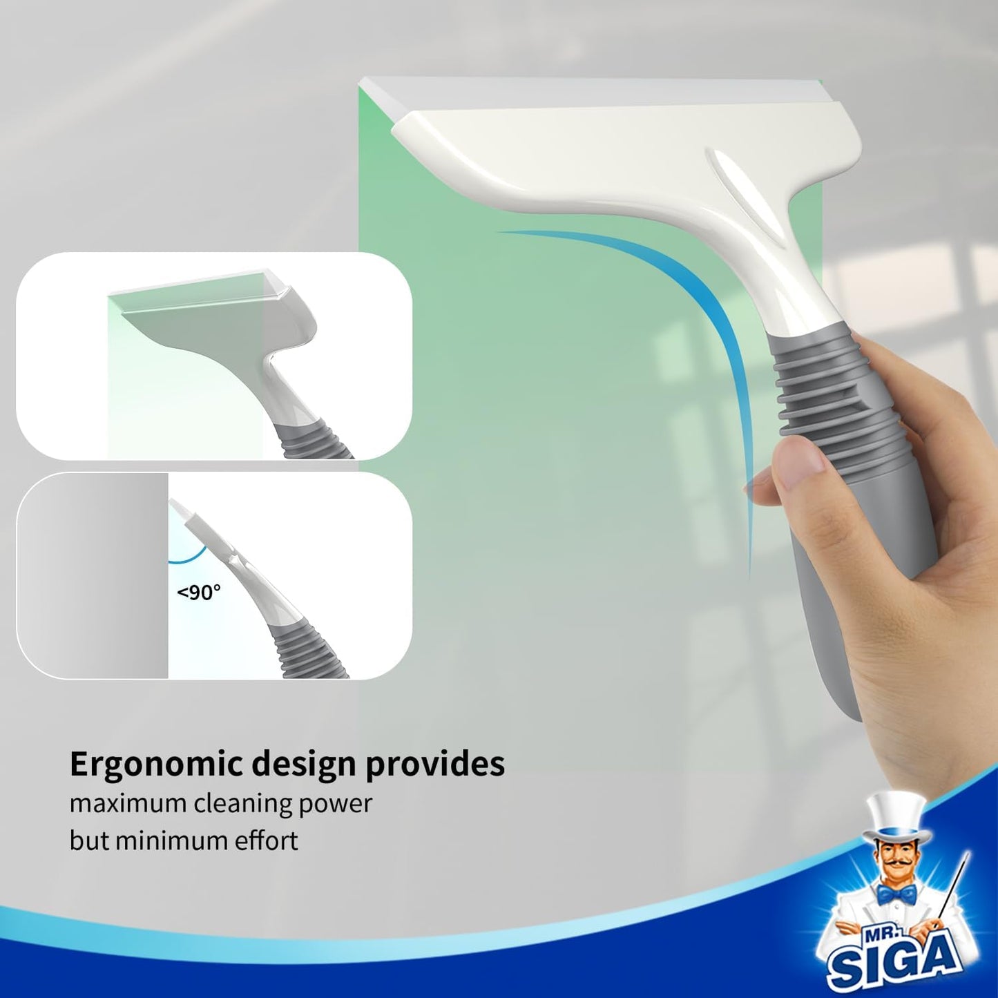 Multi-Purpose Squeegee for Window, Glass, Shower Door, Car, Heavy Duty Window Scrubber, Suction Hook Included, 10 Inch, White & Gray