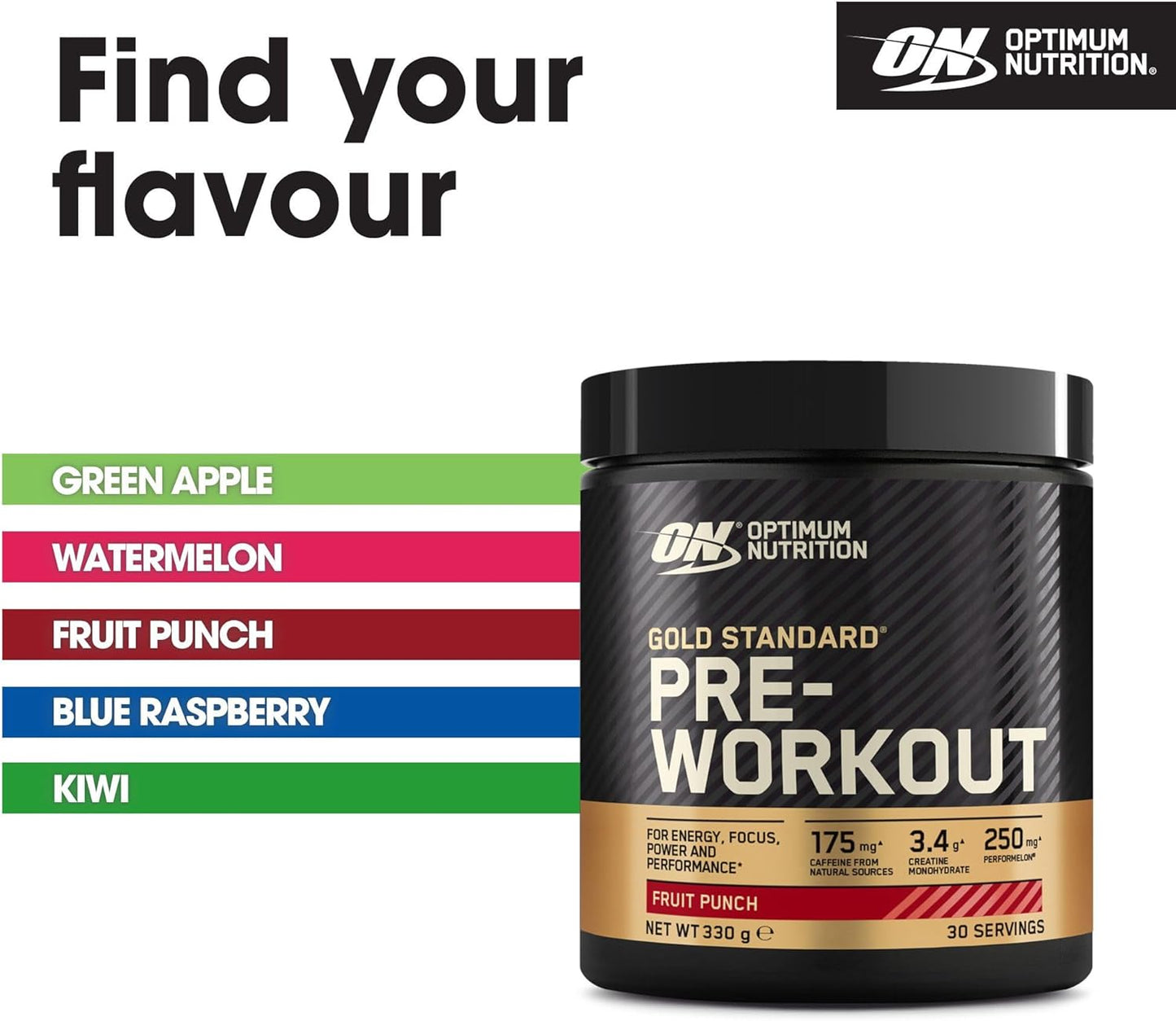 Gold Standard Pre Workout Powder, Energy Drink with Creatine Monohydrate, Beta Alanine, Caffeine and Vitamin B Complex, Nutrition Supplement, Fruit Punch Flavour, 30 Servings, 330 G