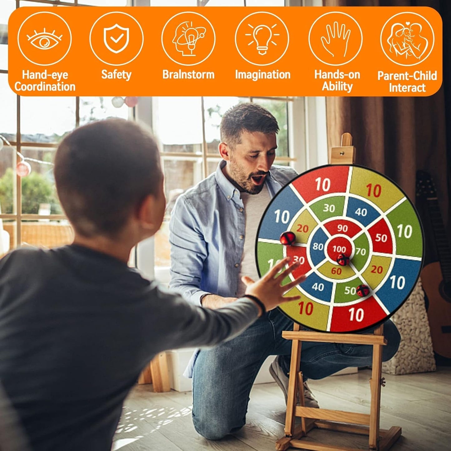 26 Inches Kids Dart Board Set, Dart Board for Kids, Double Sided with 12 Sticky Balls, Indoor Outdoor Party Games Toys for 3 4 5 6 7 8 9 10 11 12 Year Old Boy Girl and Adult