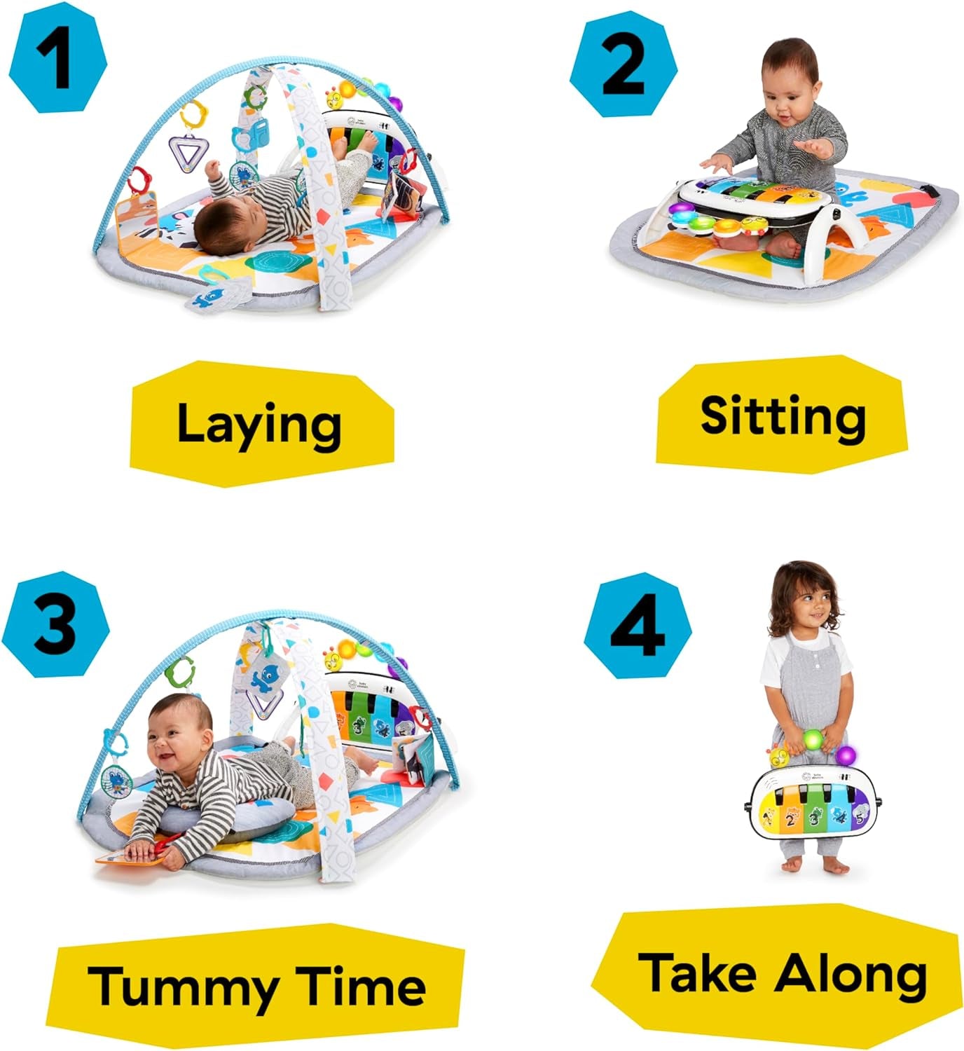 , 4-In-1 Kickin' Tunes and Language Discovery Play Gym with Piano, Mat with Detachable Activity Toys, Lights, Sounds and Music, Ages Newborn +