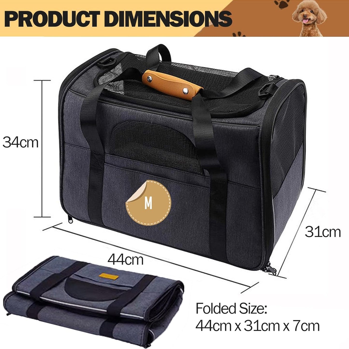 Premium Pet Carrier Travel Bag Foldable Lightweight Cat Carrier Bag Top Opening Dog Carrier Bags with Handles Portable Puppy Carrier with Removable Mat Dog Carry Bag Pet Carriers for Cats and Dogs M