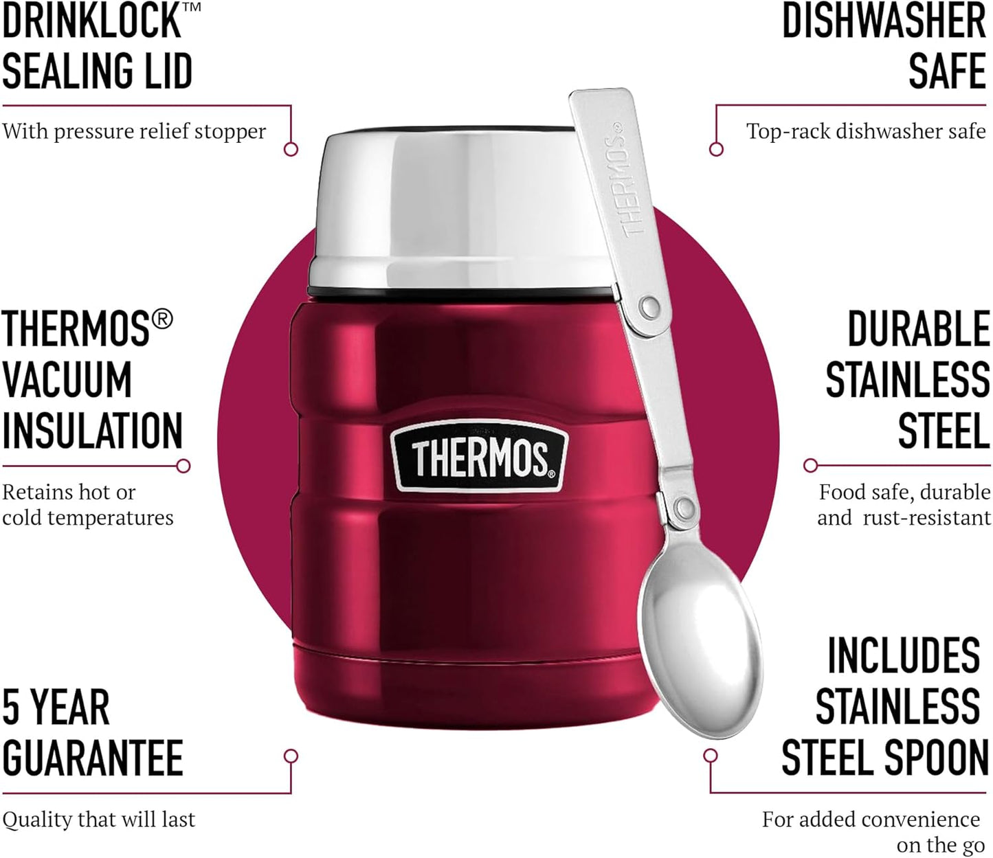 Stainless King Food Flask, 470Ml Capacity - Sleek Multi- Purpose Flask for Daily Food Prep - Durable Stainless Steel with Classic Red Finish - Ideal for On-The-Go Meals & Drinks