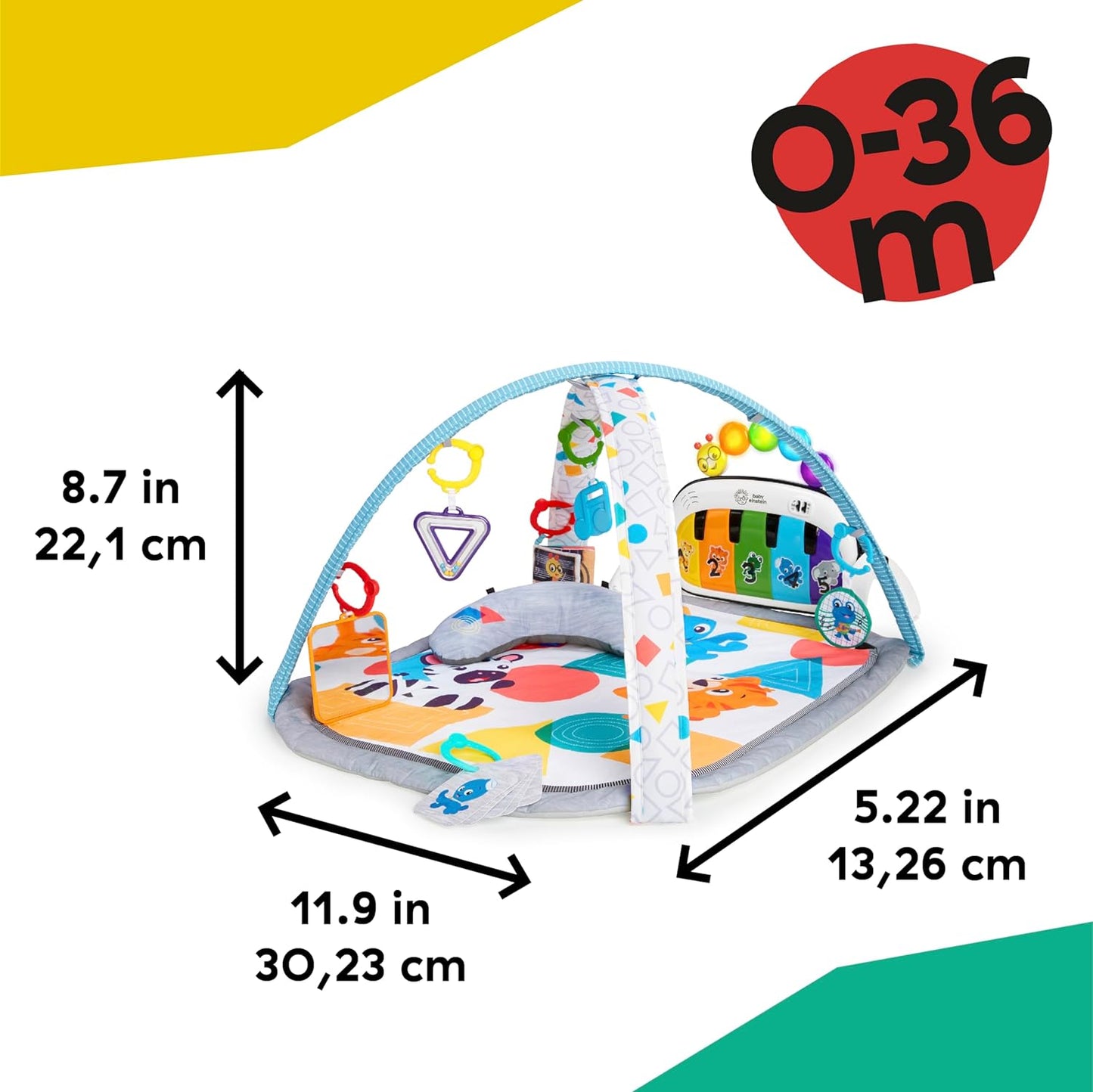 , 4-In-1 Kickin' Tunes and Language Discovery Play Gym with Piano, Mat with Detachable Activity Toys, Lights, Sounds and Music, Ages Newborn +