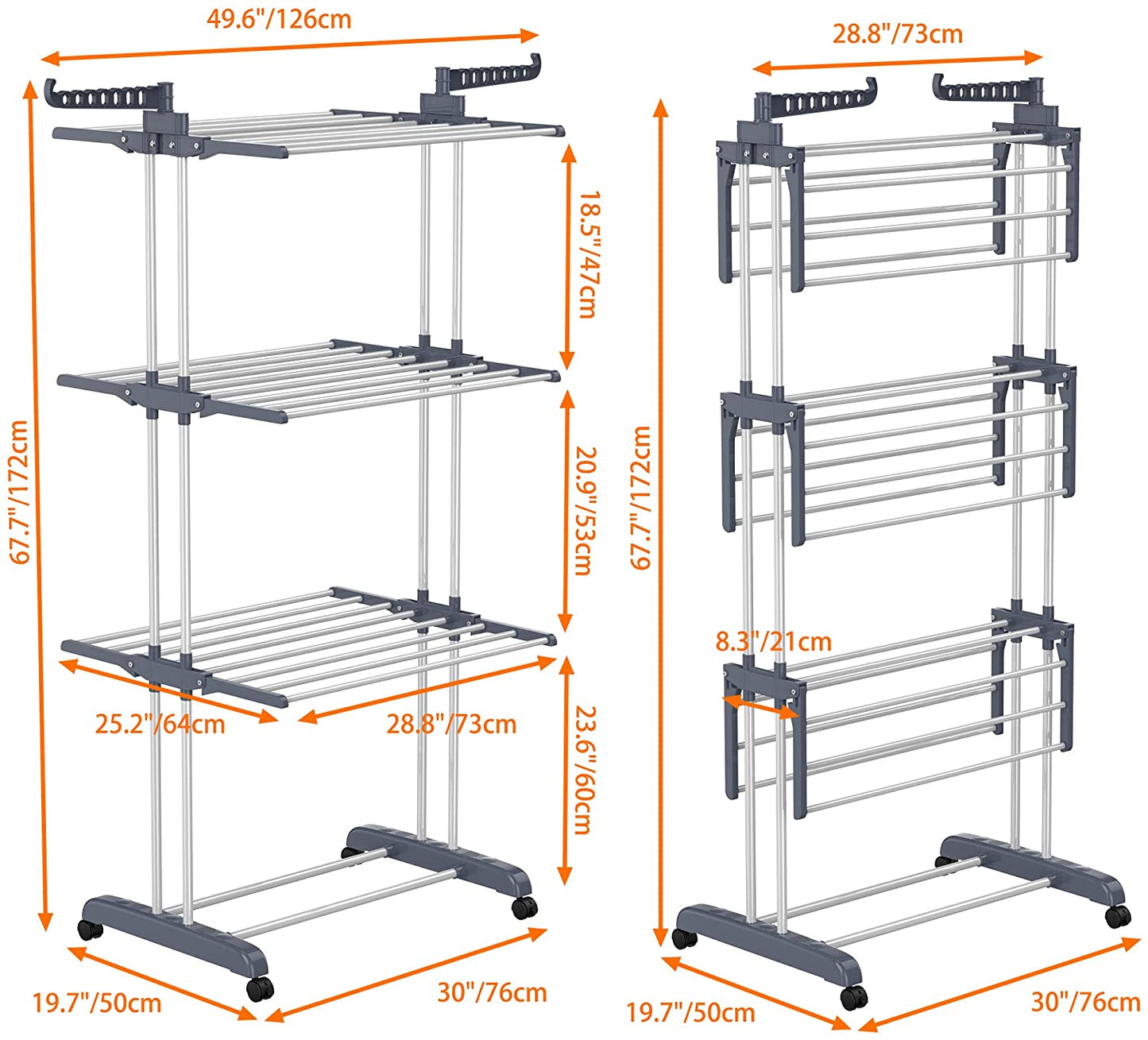 Airer Clothes Drying Rack,4-Tier Foldable Clothes Hanger Adjustable Large Stainless Steel Garment Laundry Racks for Indoor Outdoor