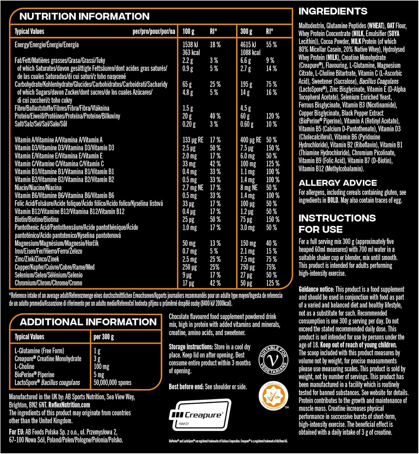Nutrition Instant Mass Heavyweight - Mass Gainer - over 1000 Kcal per Serving, 60G Protein, Creatine - High Calorie Post Workout or before Bed Protein Shake (Chocolate Perfection, 2 Kg)