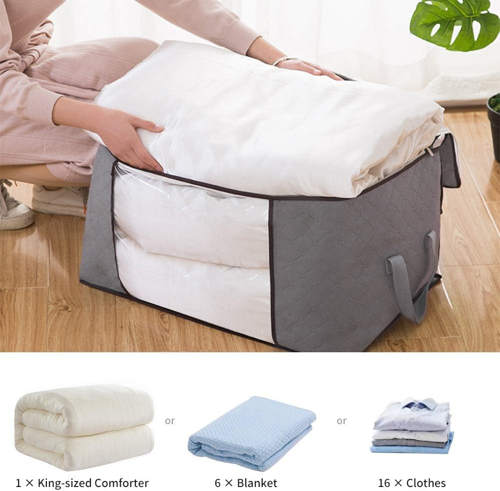 Foldable Storage Bag Organizers, Waterproof Anti-Mold Moisture Proof Clothes Storage Bags with Clear Window Carry Handles for Blanket Comforter Bedding, Closet Storage Boxes (3 Packs)
