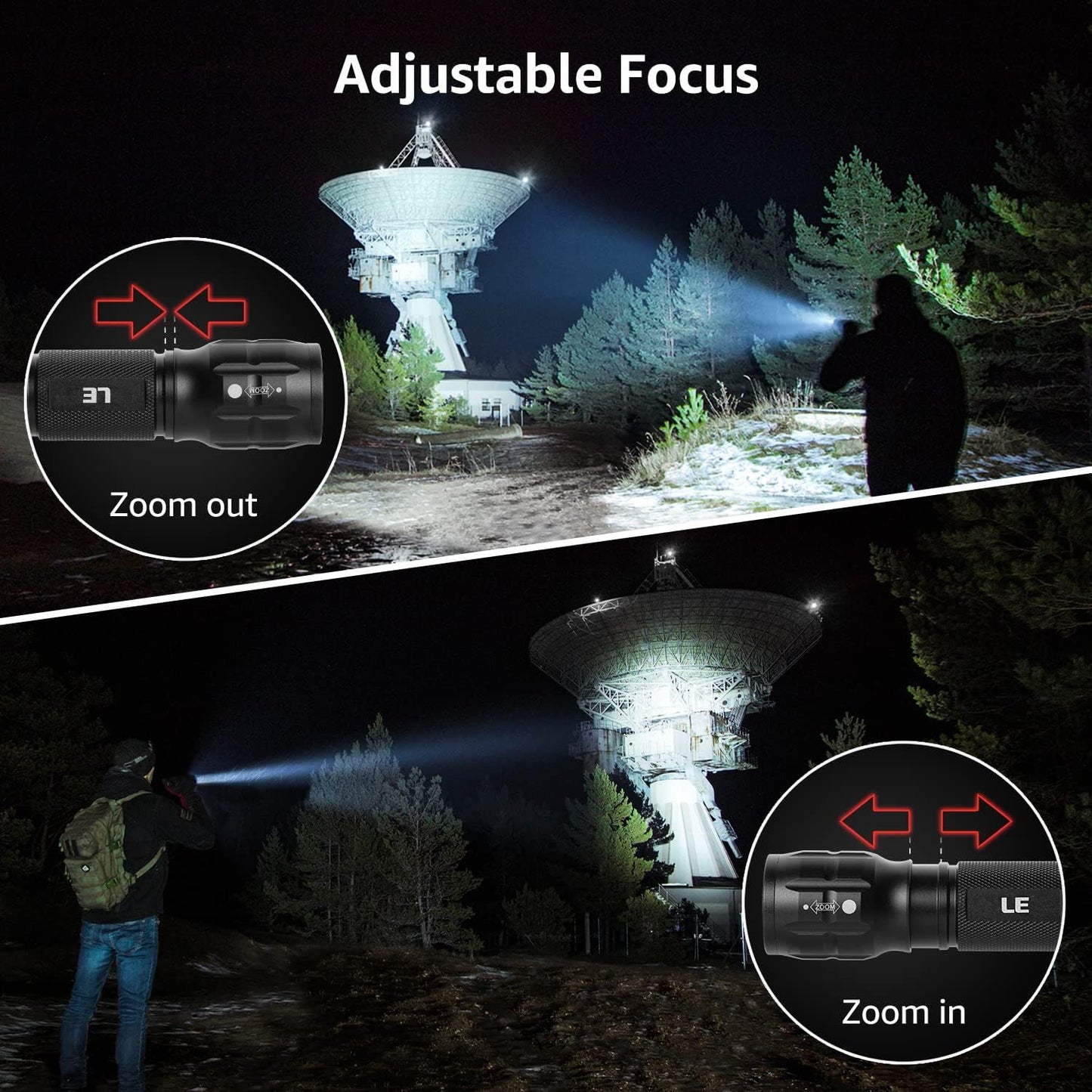 LE LED Torch Battery Powered, LE1000 Super Bright Hand Flashlight, Adjustable Focus, Water Resistant, Lightweight Small Torch for Power Cut, Camping, Dog Walking, Gift for Kids Men Dad Him Elderly