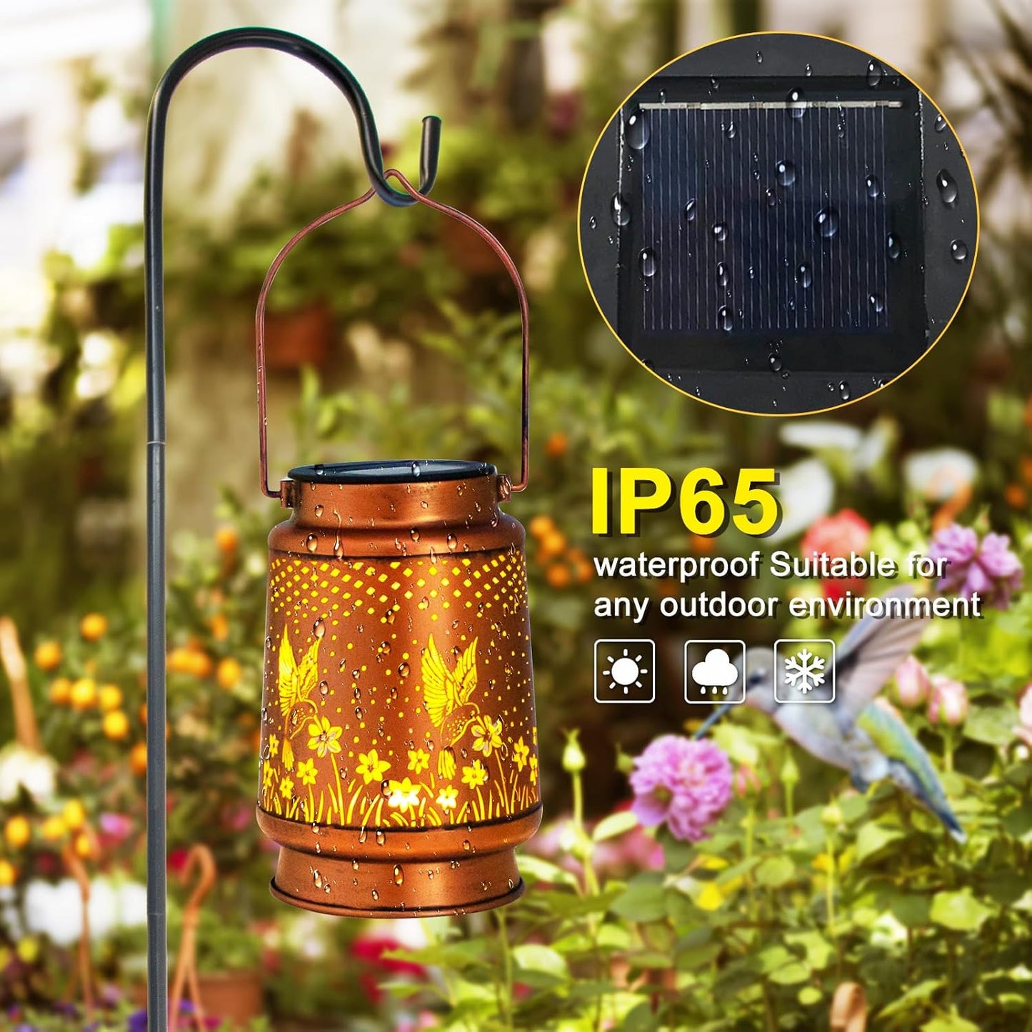 Hummingbird Solar Lanterns, Metal Garden Lights Garden Oranments Outdoor Waterproof Birthday Gifts Decorative Light Perfect Hummingbird Gifts for Mom Women Grandma Wife