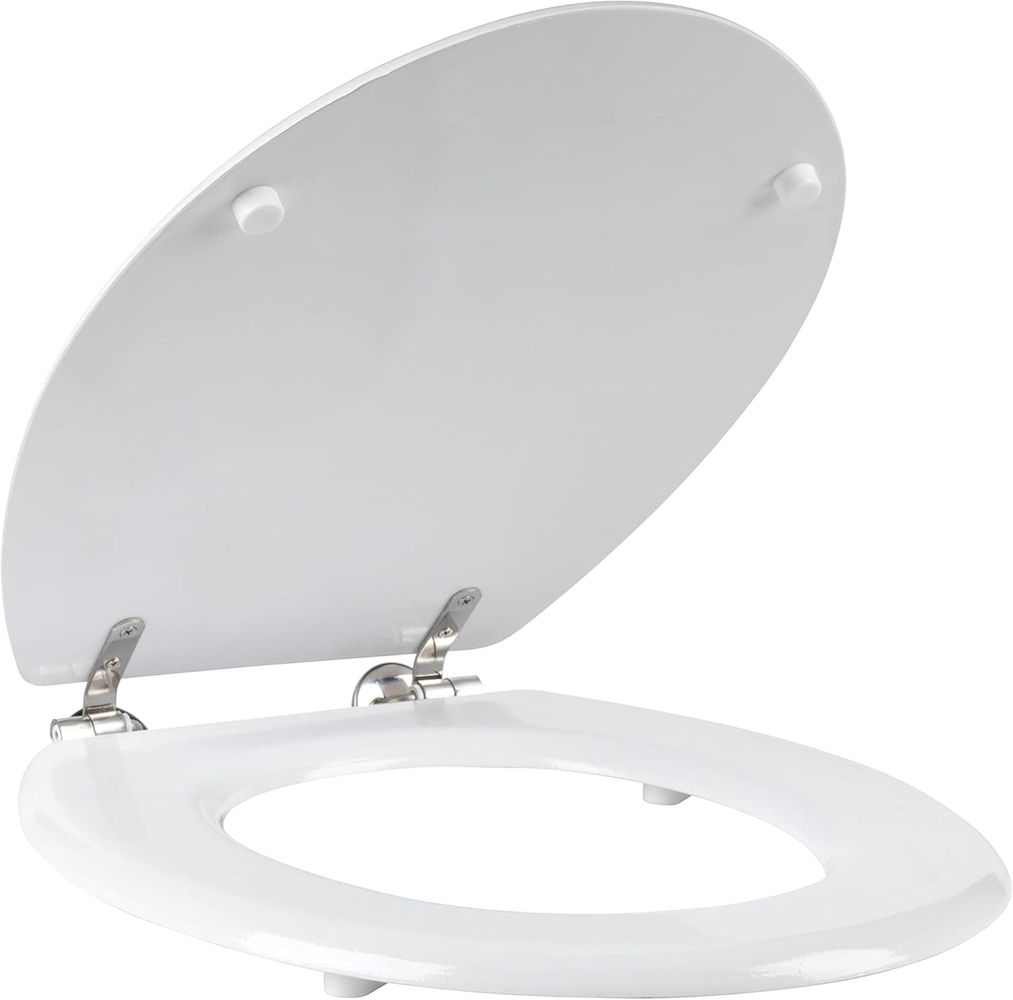 LA033758 White 18 Inch Tongue & Groove Wooden Toilet Seat, Stainless Steel Hinge, 36 X 42.8 Cm, Wood Bathroom Toilet Lid Cover, Quick & Easy to Fit, Fits Most Standard Size Toilets