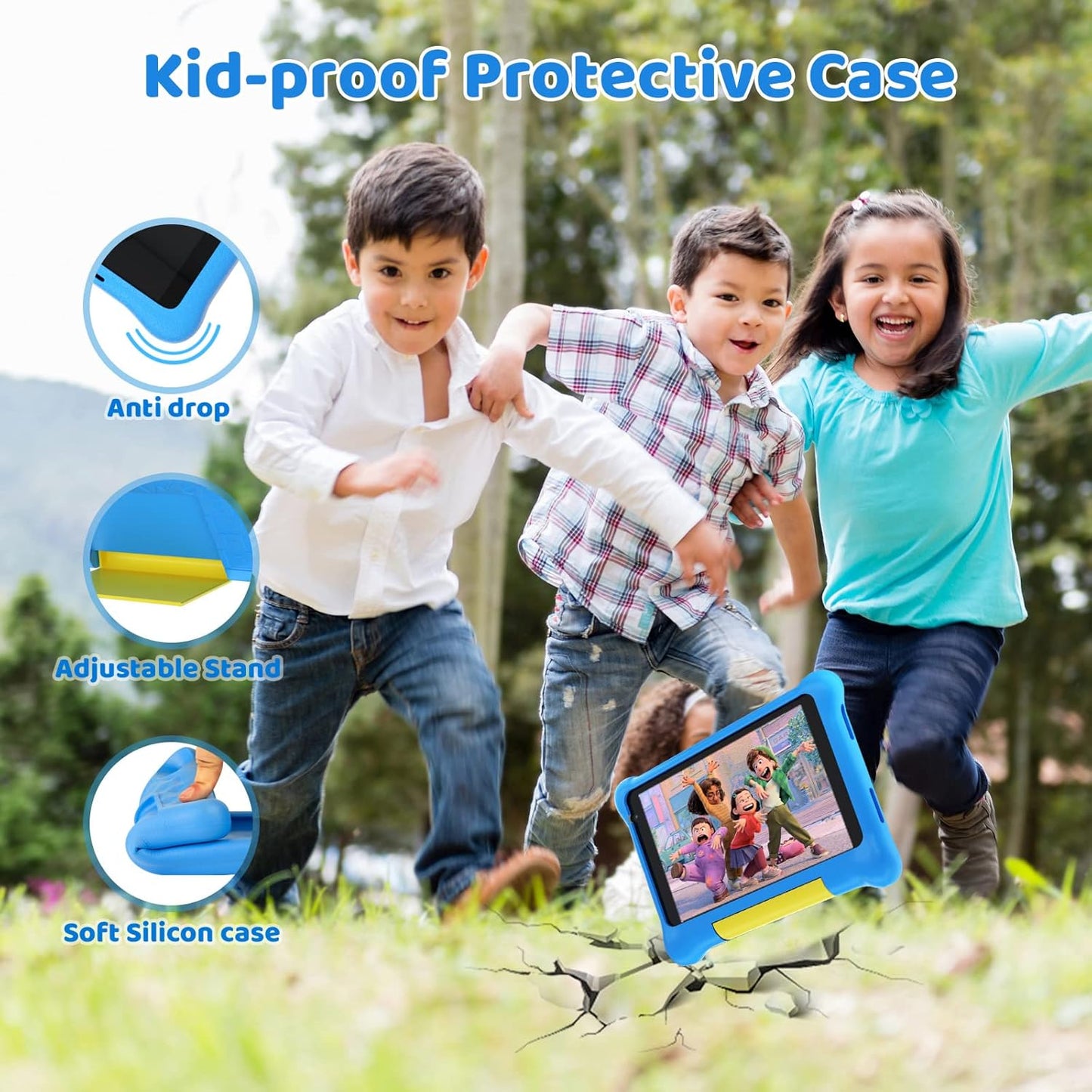 Kids Tablet 7 Inch, Android 13 Tablet for Kids, 5GB RAM+32GB ROM 128GB Expand, Parental Control, Kids Software Pre-Installed, Dual Camera, Android Learning Tablet with Proof Case(Blue)