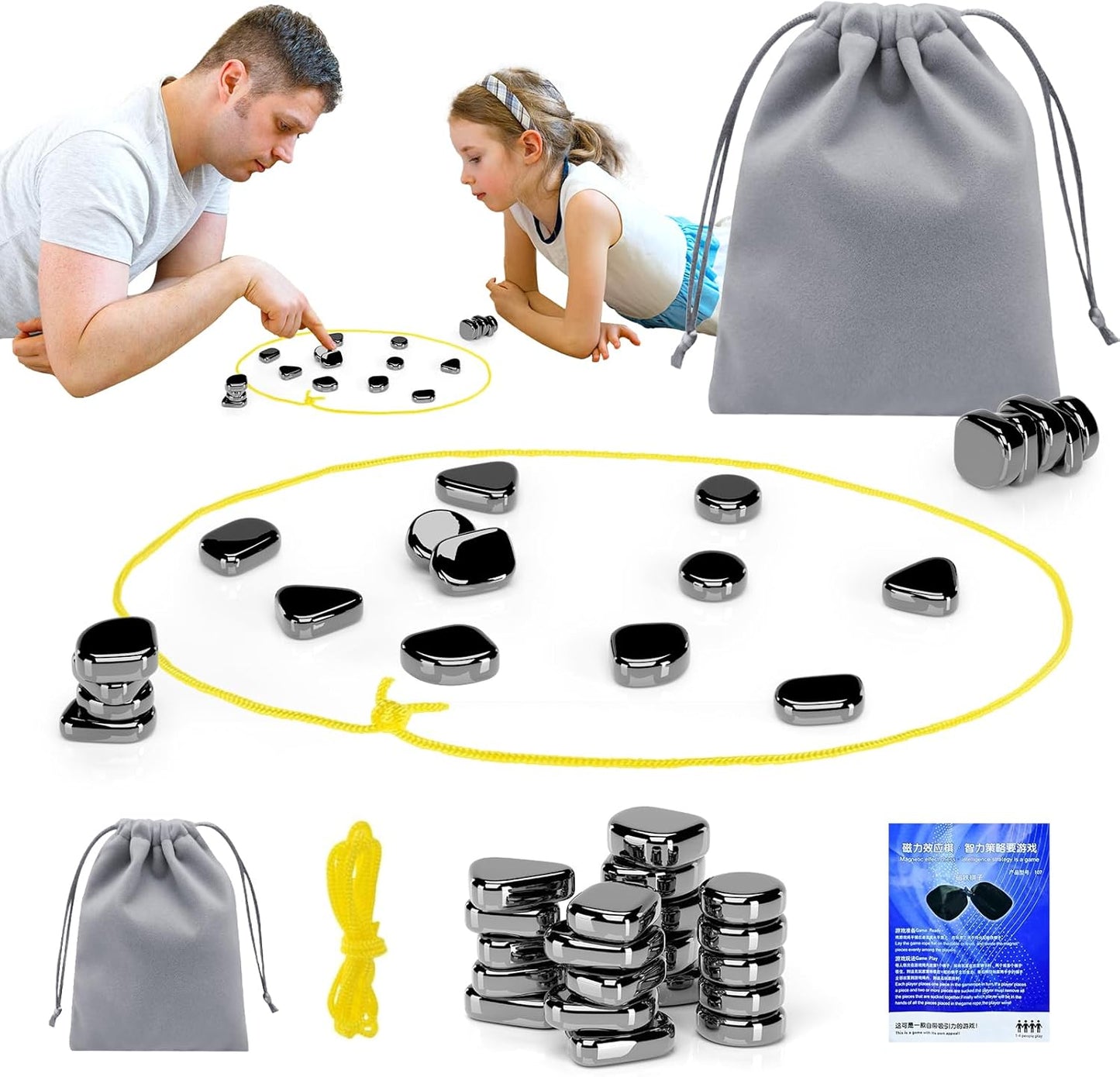 Magnetic Chess Game, Logic Training Board Game for Kids, Adults Chess Set with 20 Magnetic Pieces, 1Rope, 1Gameplay Manual, and 1 Pouch, Perfect for Family Gatherings and Travel