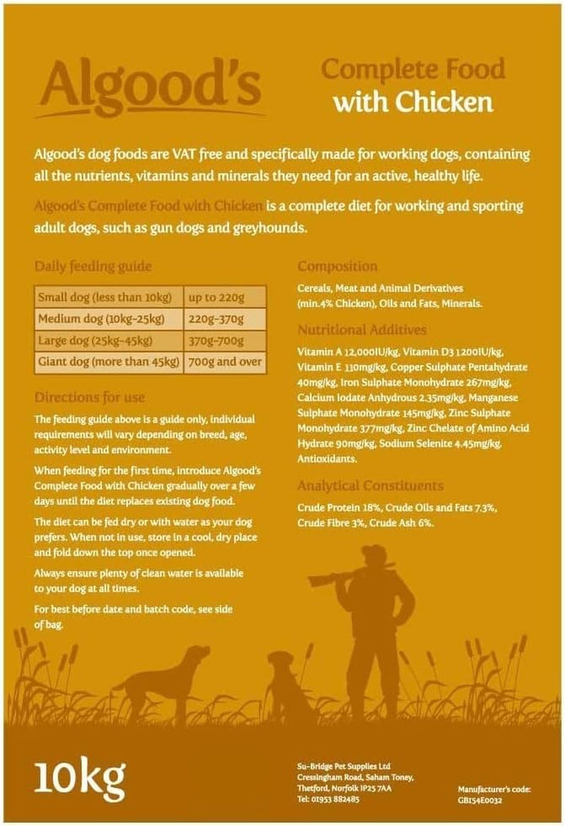Algoods Complete Dry Dog Food with Chicken 10Kg, High Protein Dog Food Dry for Working Dogs, Dog Biscuits for Large and Small Breeds
