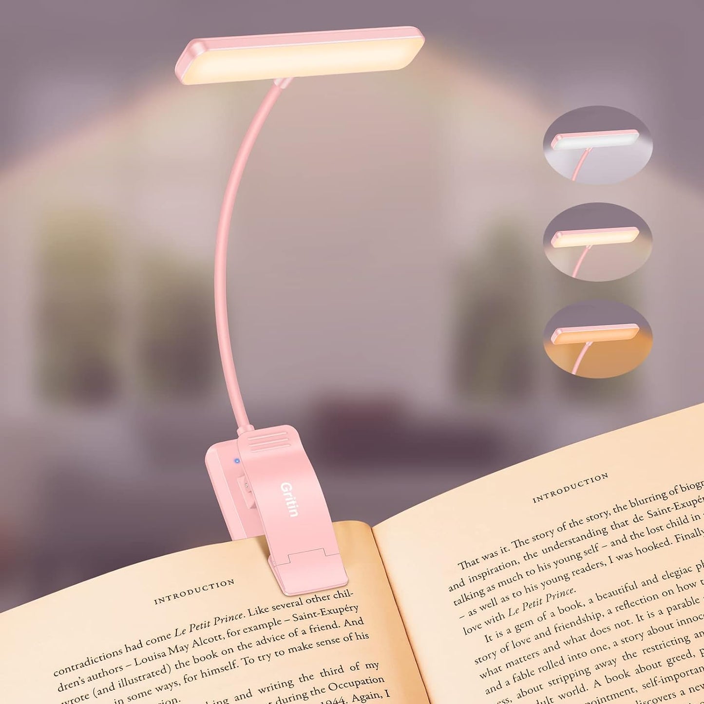 19 LED Book Light, Reading Light Book Lamp for Reading at Night with Memory Function, 3 Eye-Protecting Modes -Stepless Dimming, Long Battery Life, 360° Flexible Lamp for Bed,Tablet- Pink