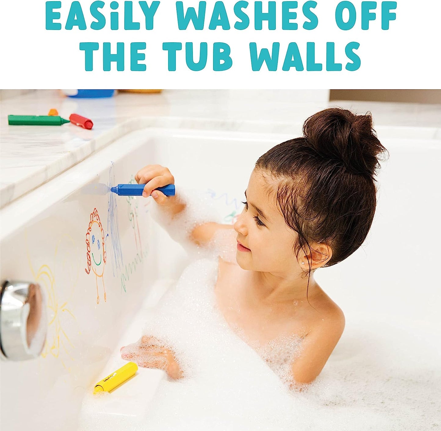 Bath Crayons | Colourful Bath Toy Mess-Free Shower Toys | Draws on Tiles & Porcelain | Washable Baby Bath Toy - Set of 5 Crayons