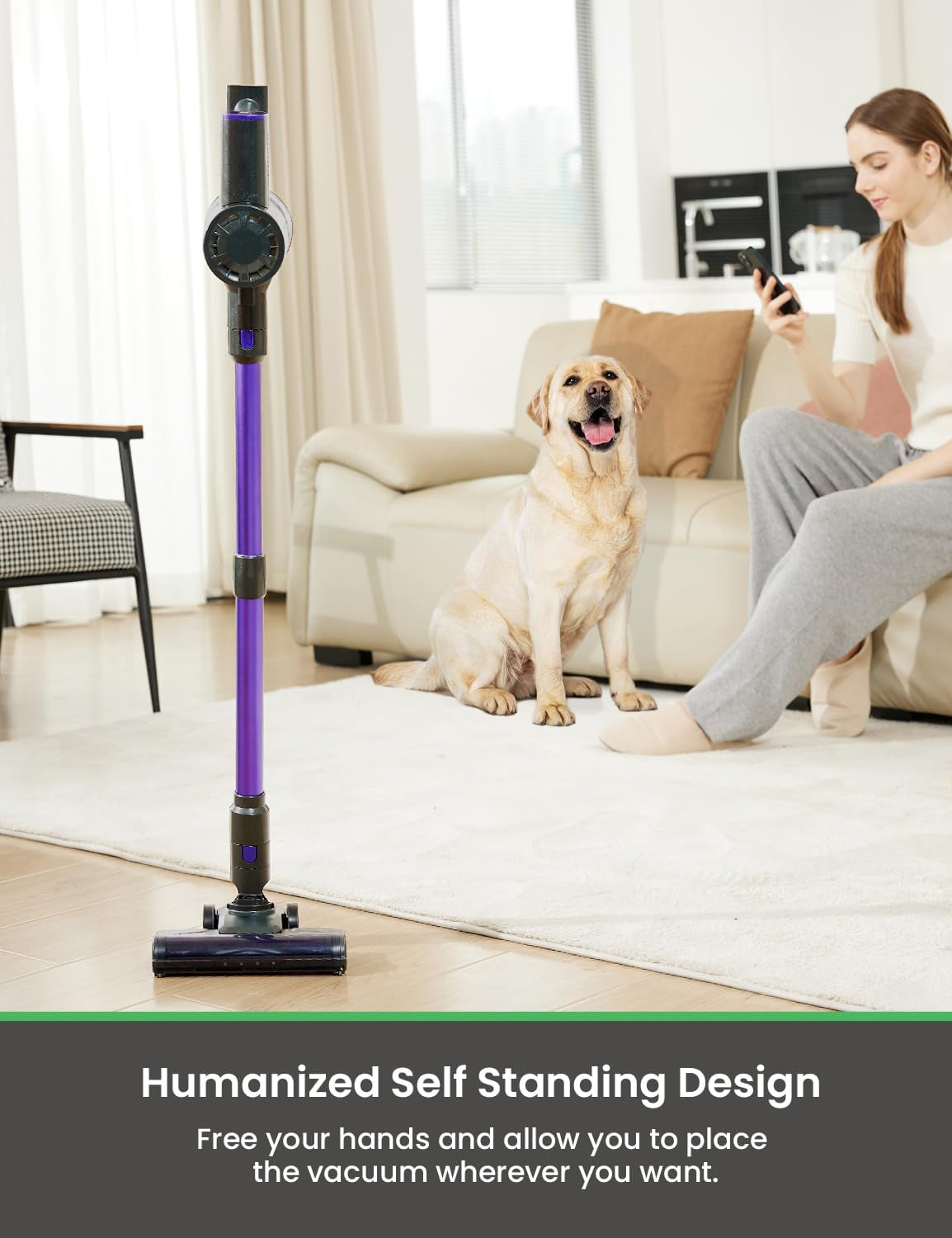 V8Pro Cordless Vacuum Cleaner with Upgraded Floor Brush, up to 40Mins Runtime, 30Kpa Stick Vacuum with Touch Screen, Self-Standing Lightweight Handheld Vacuum for Hard Floor Carpet Pet Hair