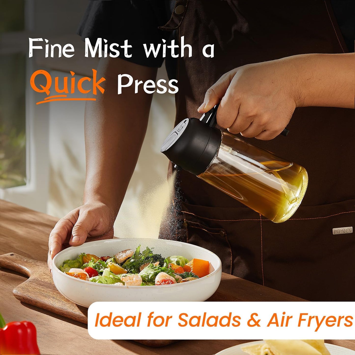 16Oz Olive Oil Spray Bottle - 2 in 1 Olive Oil Dispenser Bottle for Kitchen Accessories - Kitchen Gadgets, for Air Fryer - Black