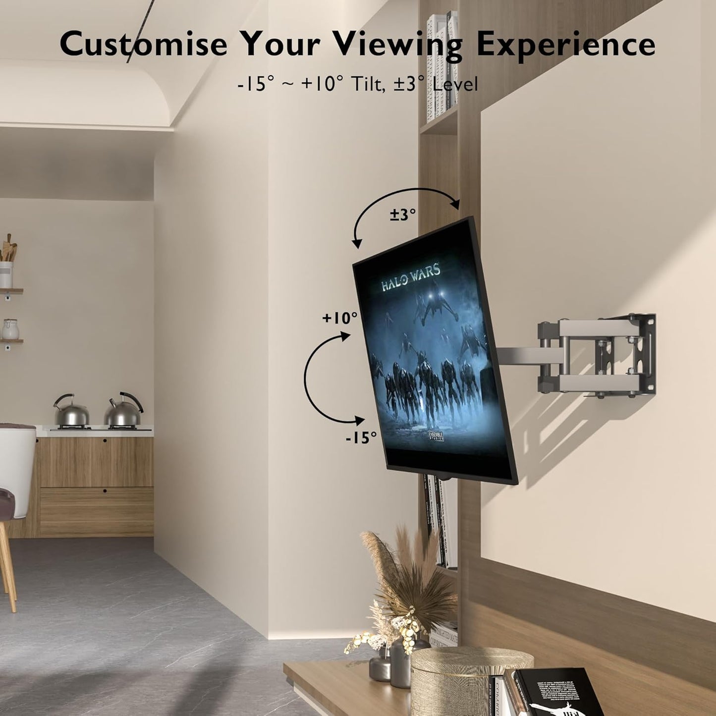 TV Wall Mount for 23-70 Inch LED LCD, Swivels Tilts Extends Double Arm Full Motion TV Wall Bracket Holds up to 45Kg, Includes HDMI Cable, Spirit Level, Max VESA 400X400Mm