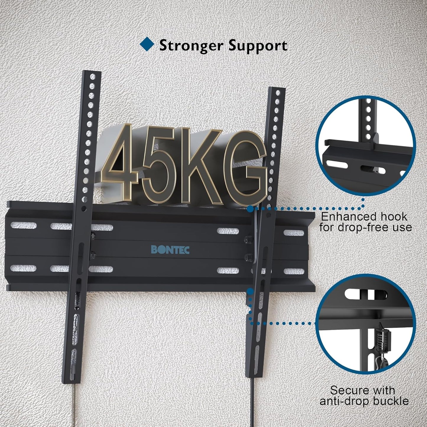 Ultra Slim TV Wall Bracket, Tilting TV Wall Mount for 23-60 Inch Tvs, Low Profile TV Bracket, Max VESA 400X400Mm, Holds up to 45Kg, Spring Locking System, Includes 5 Cable Ties