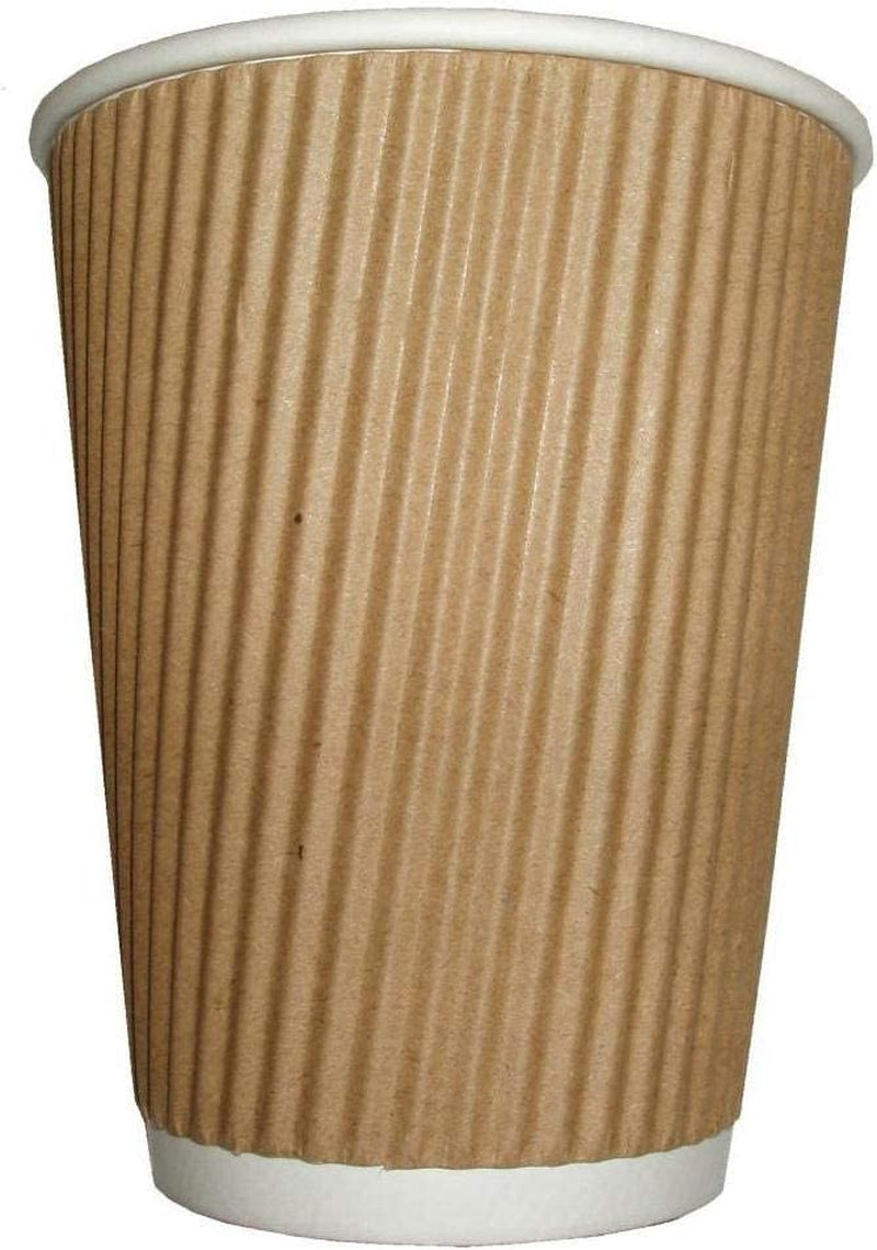 100 X Kraft 12 Ounce Ripple 3 Ply Disposable Insulated Paper Cups for Tea Coffee Cappuccino Hot Drinks, Brown