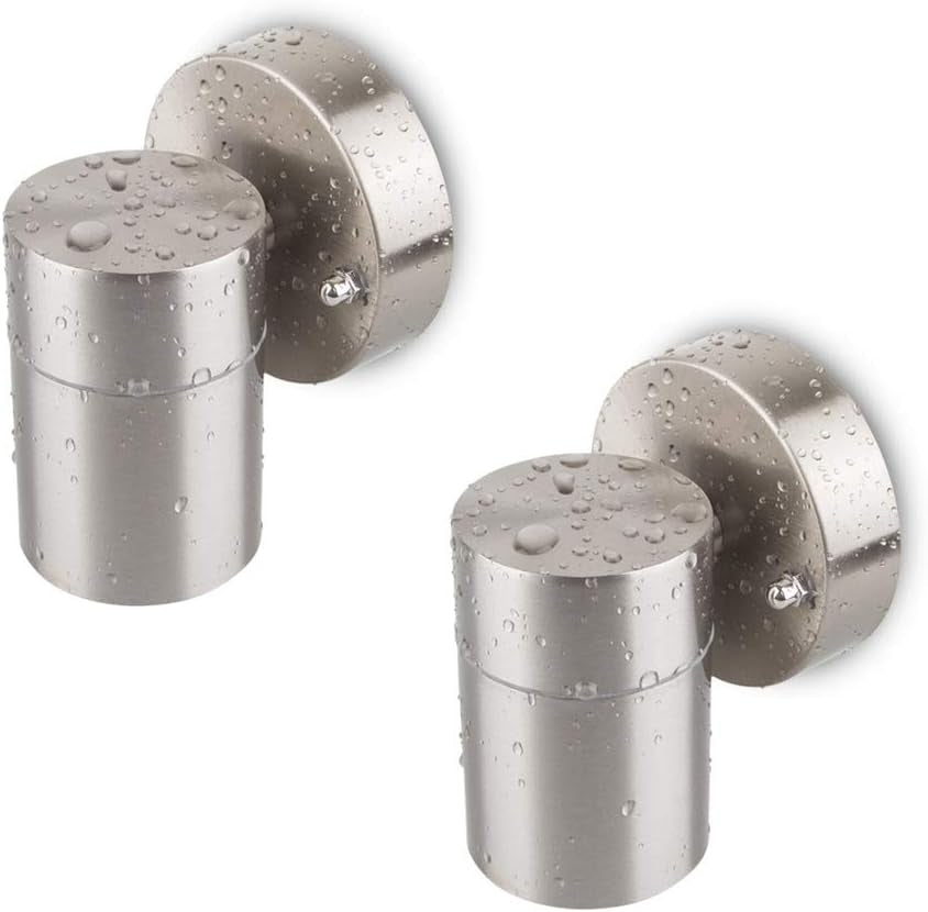Modern Double up down Stainless Steel Wall Spot Light, Use GU10 (Not Included), IP44 Waterproof, Pack of 2