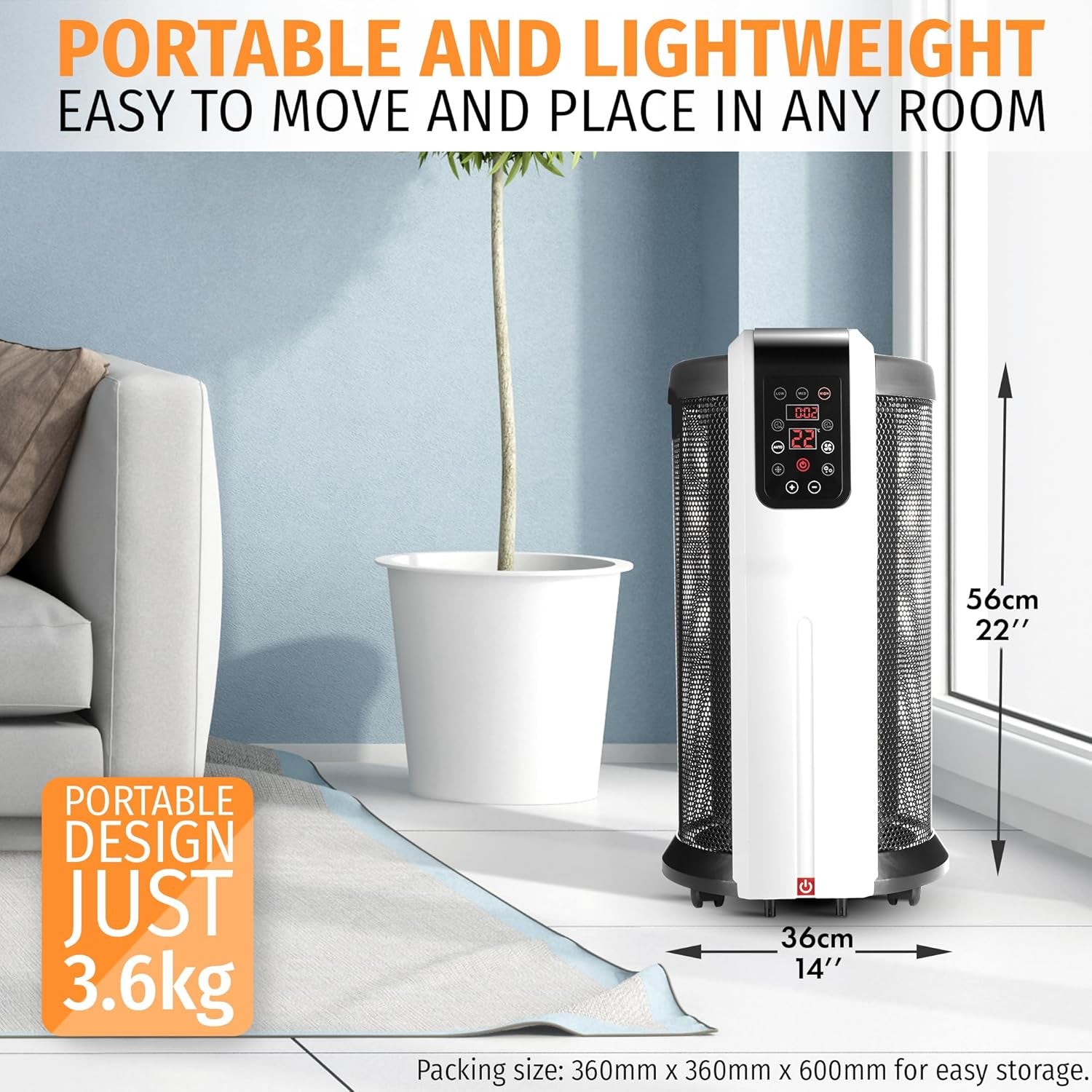 Cylindrical Mica Electric Heater with Remote Control – 360° Surround Heating, 3 Heat Settings 2200W, 24-Hr Timer, Energy-Saving, Silent for Home, Office (Digital Control with Remote)