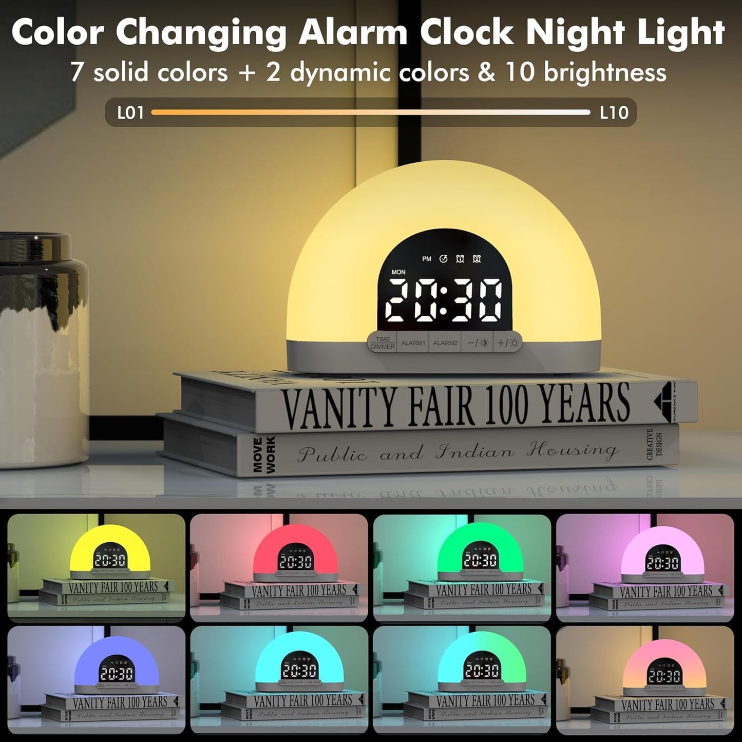 Sunrise Alarm Clock, Dimmable Digital Clock for Kids, Small Bedside Sunlight Lamp Colourful Night Light Clock, 7 Alarm Sounds, Dual Alarms, Natural Wake up Light for Boys Girls Teens Heavy Sleepers
