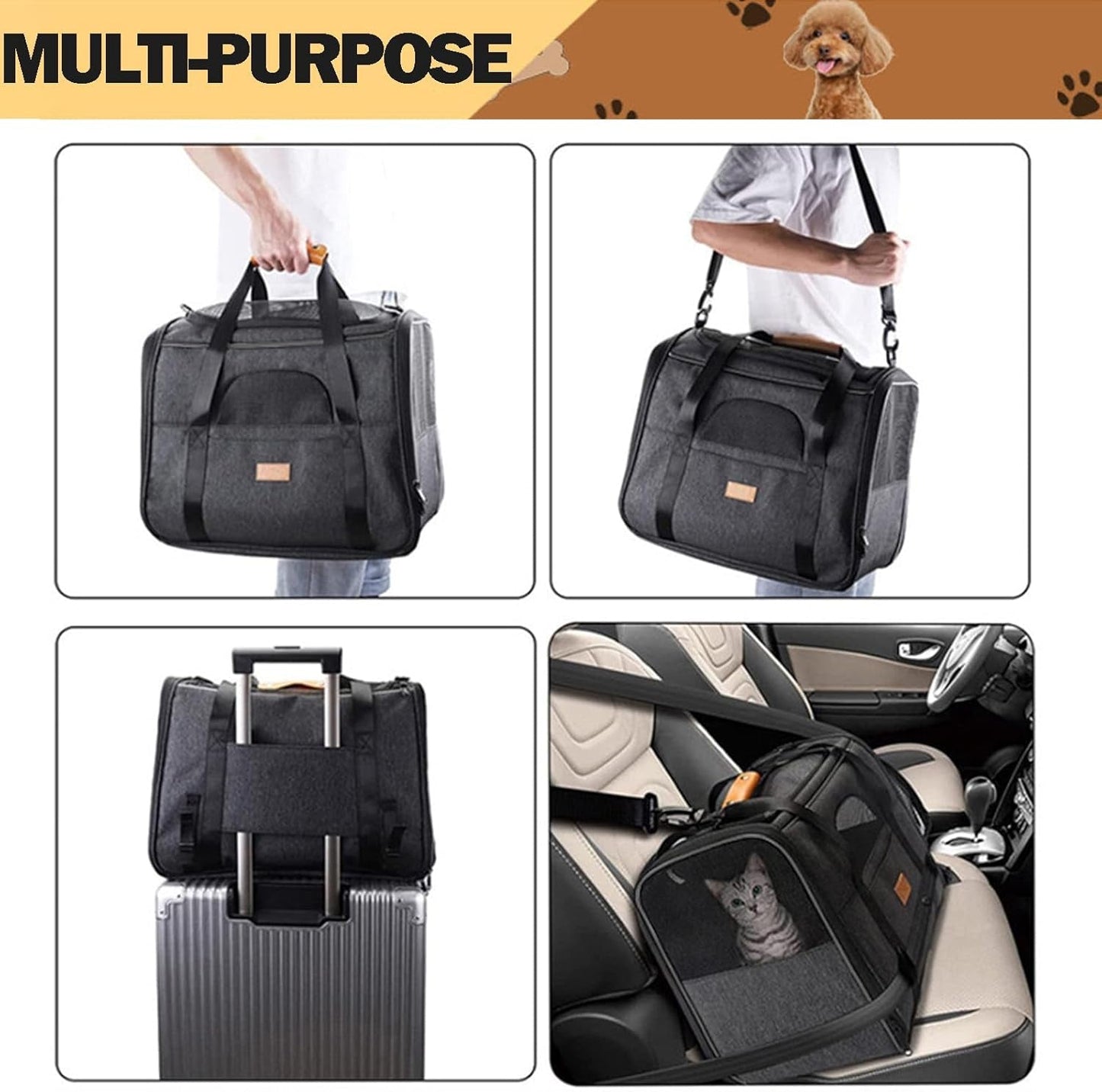 Premium Pet Carrier Travel Bag Foldable Lightweight Cat Carrier Bag Top Opening Dog Carrier Bags with Handles Portable Puppy Carrier with Removable Mat Dog Carry Bag Pet Carriers for Cats and Dogs M