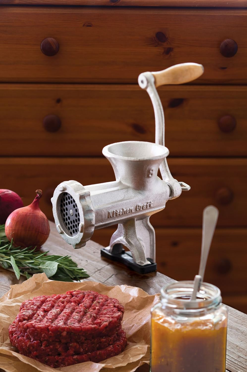 Meat Mincer in Gift Box, Home Made No. 8, Manual Mincer, Cast Iron, 28 X 24 X 9Cm