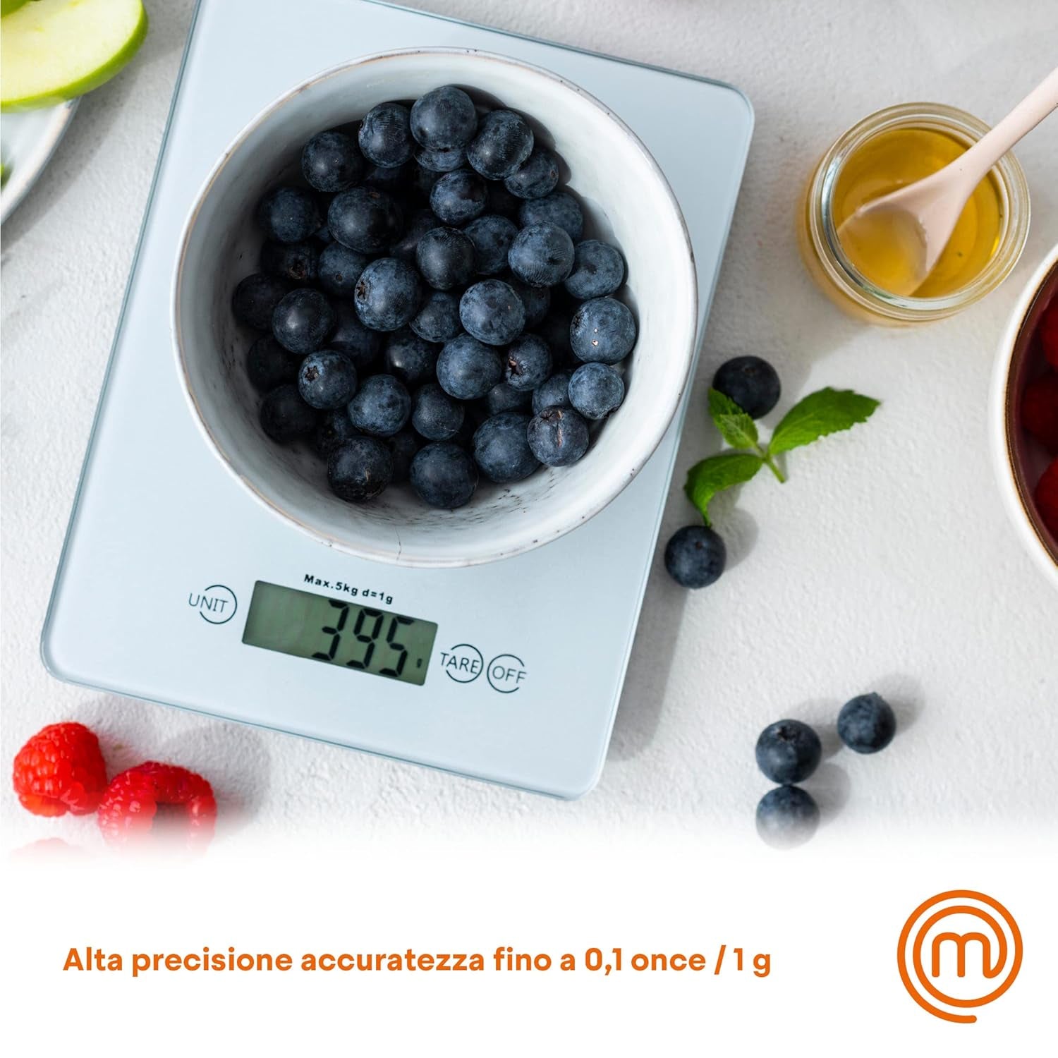 Kitchen Scales Digital, Small Electronic Gram Scale for Food Weighing in Cooking & Baking, Weight in Ounces or Grams, Max 5Kg, Tempered Safety Glass, Tare Function, Auto Switch-Off, Silver