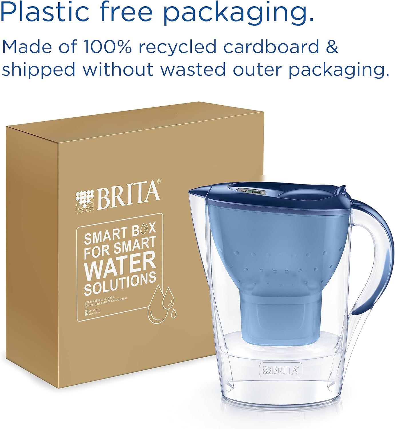 Marella Water Filter Jug Blue (2.4L) Starter Pack Incl. 3X MAXTRA PRO All-In-1 Cartridge - Fridge-Fitting Jug with Digital LTI and Flip-Lid - Now in Sustainable Smart Box Packaging