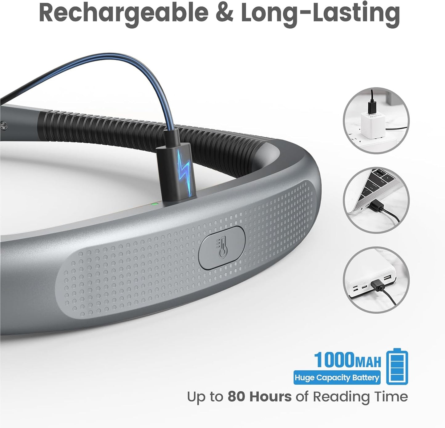LED Neck Reading Light, Book Light for Reading in Bed, 3 Colors, 6 Brightness Levels, Bendable Arms, Rechargeable, Long Lasting, Perfect for Reading, Knitting, Camping, Repairing