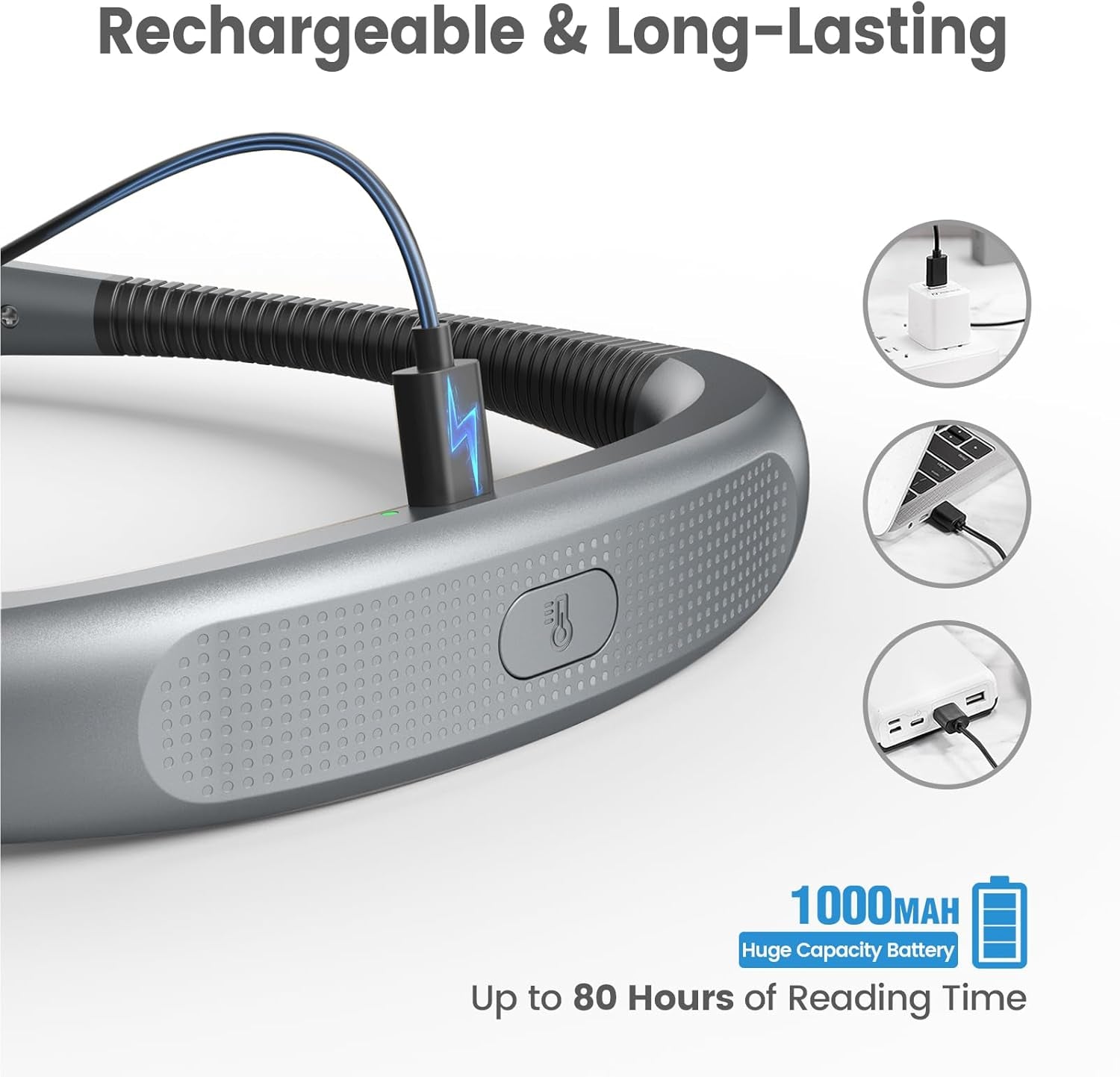 LED Neck Reading Light, Book Light for Reading in Bed, 3 Colors, 6 Brightness Levels, Bendable Arms, Rechargeable, Long Lasting, Perfect for Reading, Knitting, Camping, Repairing