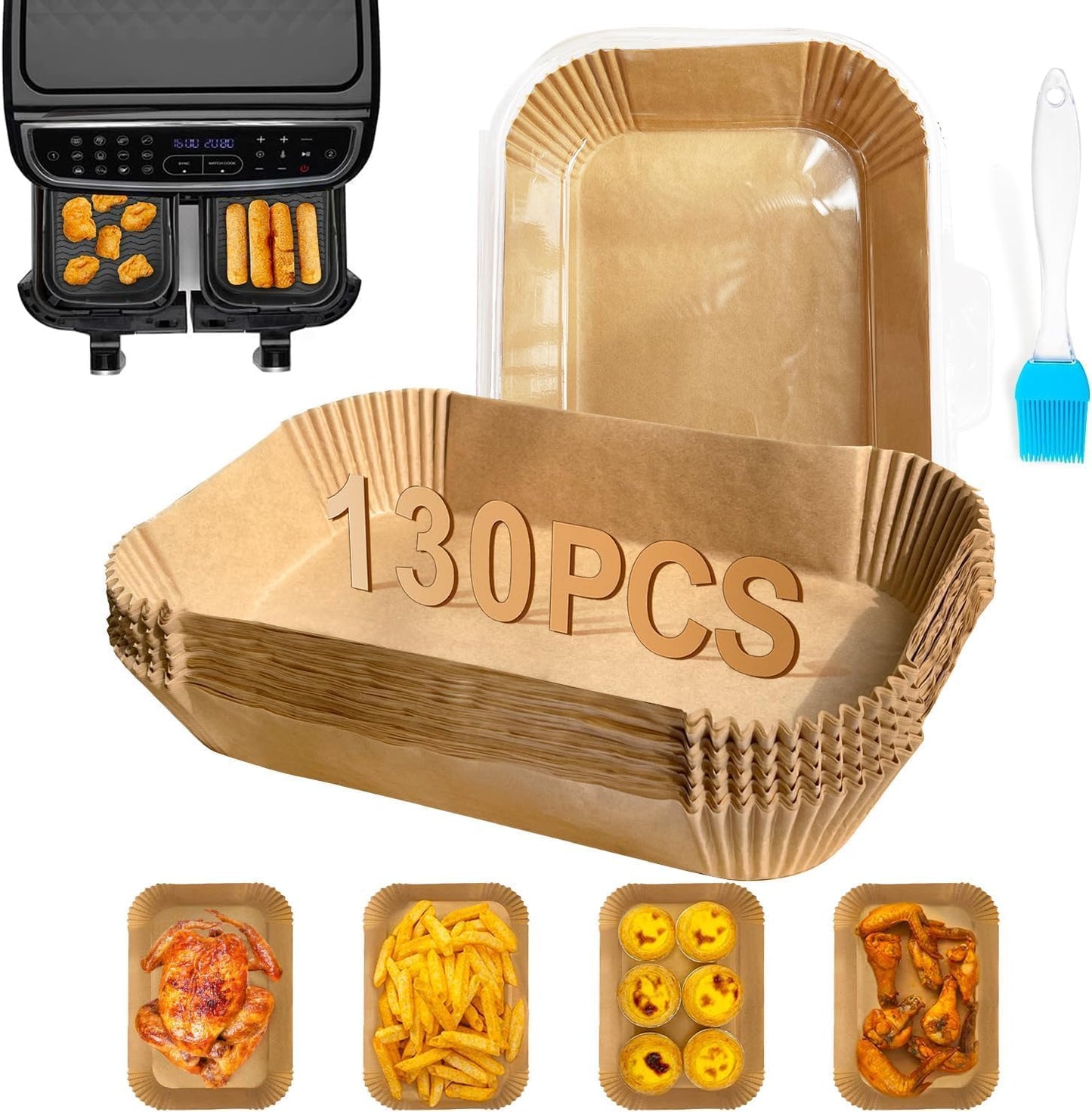 130PC Air Fryer Liners, Ninja Air Fryer Liners for Ninja Air Fryer Dual, Disposable Air Fryer Accessories Paper Liners for Ninja AF300UK AF400UK, Salter, Tower and Other Dual Zone Air Fryer
