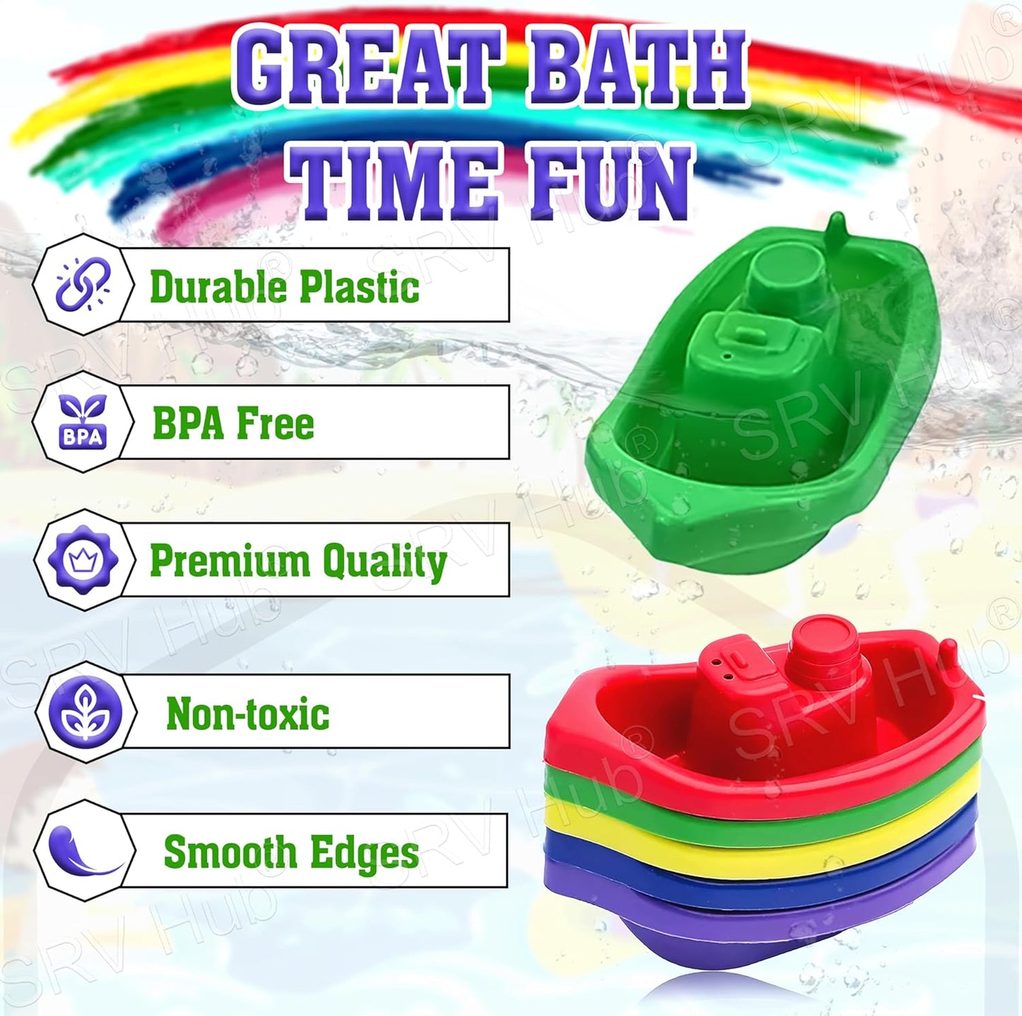 10Pcs Children Bathtime Boats, Bath Toys Floating Bath Boat Toys, Floating Water Tub Toy, Inter Connectable Linking Stackable Floating Boats, Learning Bathtub Toys and Soft Bath Toys