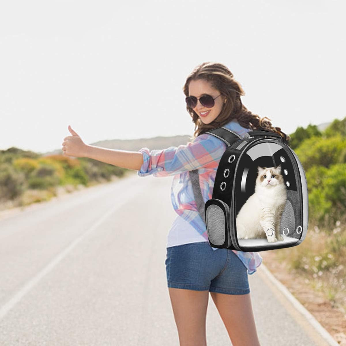 Cat Carrier Backpack, Pet Carrier Backpack Front Pack for Small Medium Cat Puppy Dog Carrier Backpack Bag Space Capsule, Pet Carrier for Travel Hiking Walking Camping (Black)
