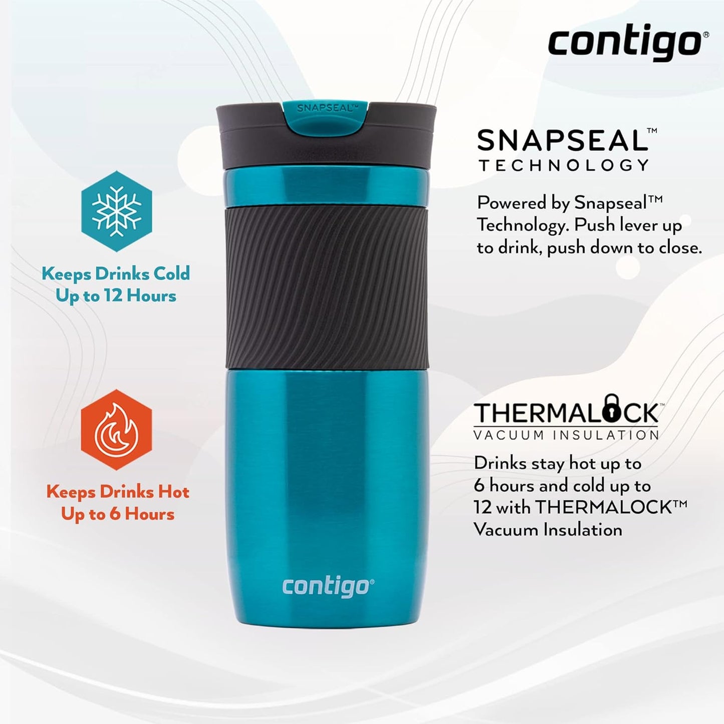 Byron Snapseal Travel Mug | Stainless Steel Thermal Mug | Vacuum Flask | Leakproof Tumbler | Coffee to Go Mug with BPA Free Easy-Clean Lid