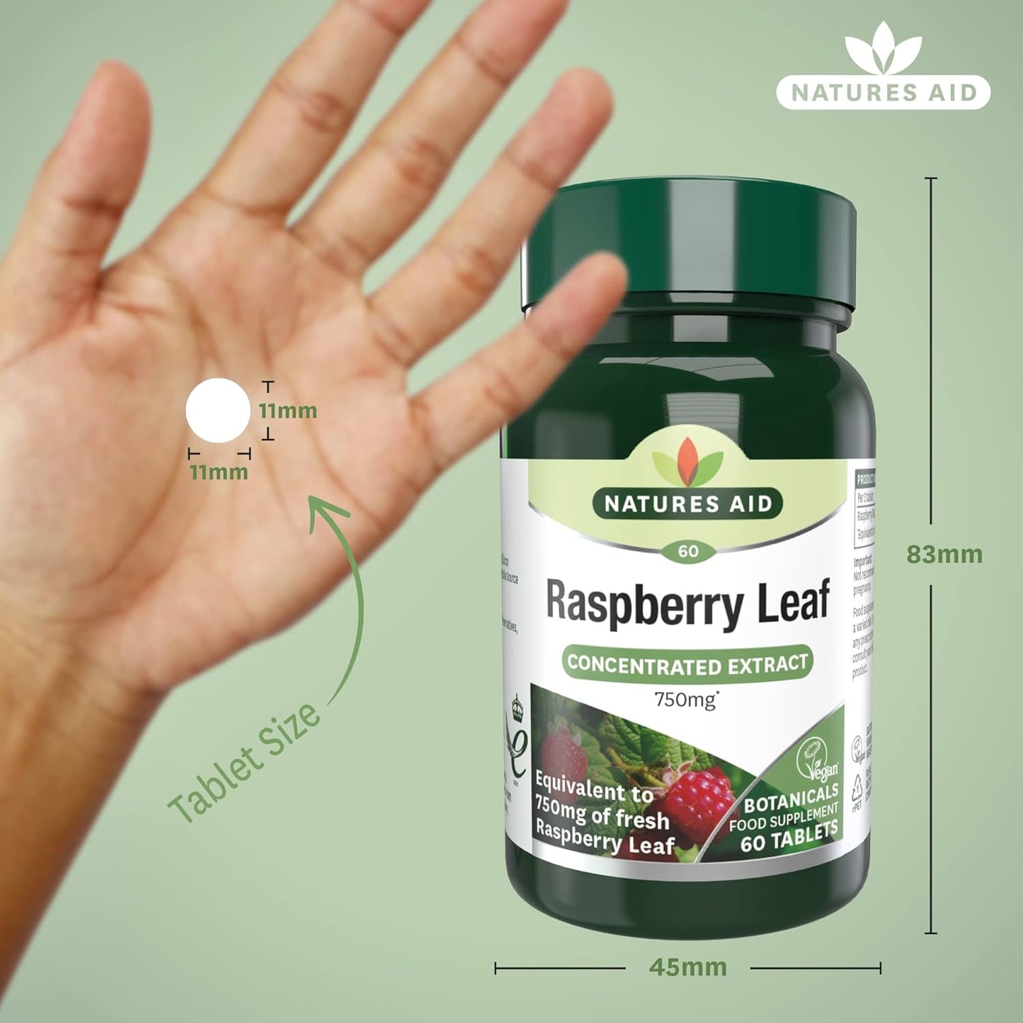 Raspberry Leaf, High Potency, Equivalent to 750 Mg Dried Raspberry Leaf, Vegan, 60 Tablets