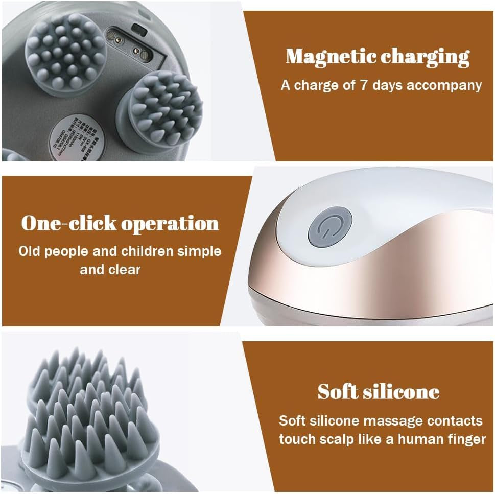 Electric Scalp Massager, Cordless Head Massager Scalp with 3 Modes, Waterproof Rechargeable Handheld Massager for Deep Cleansing/Stress Relief/Hair Growth, Gift for Women Men