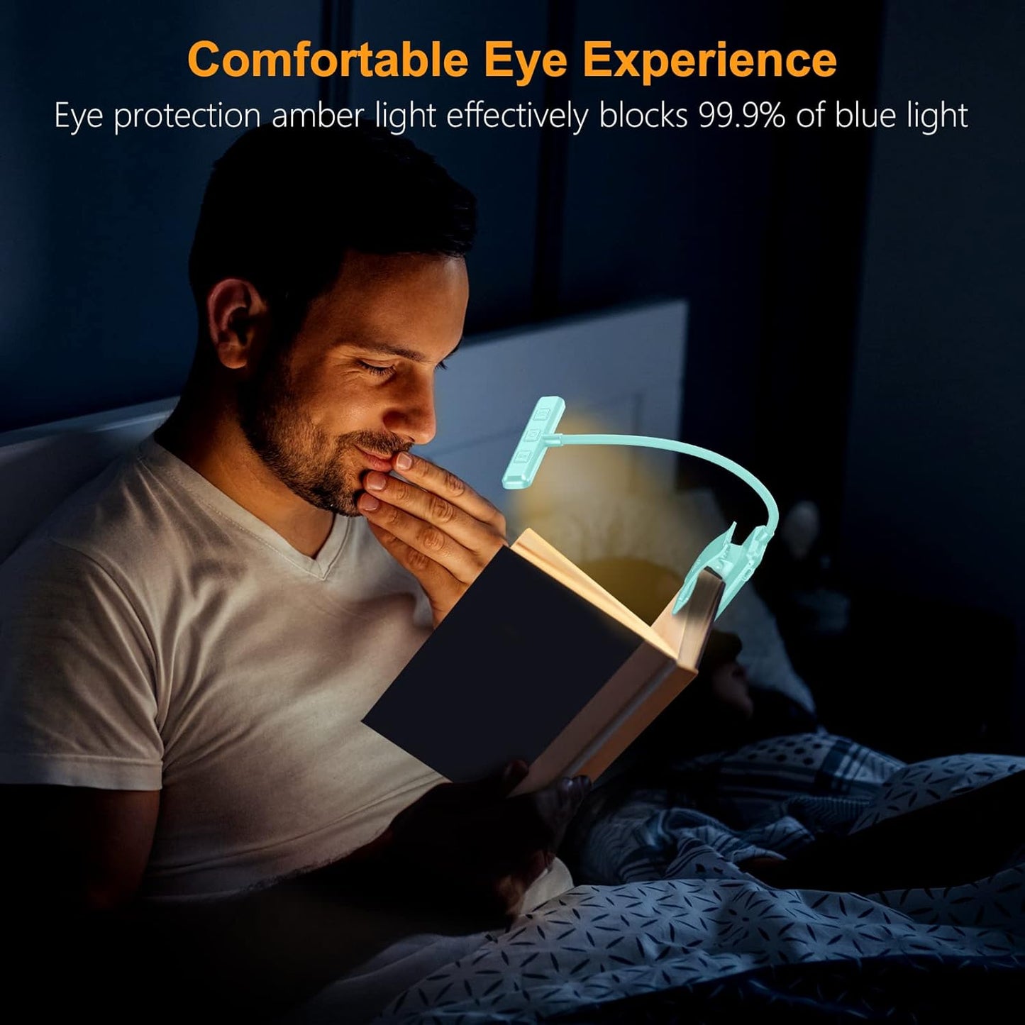 19 LED Book Light, Reading Light Book Lamp for Reading at Night with Memory Function, 3 Eye-Protecting Modes -Stepless Dimming, Long Battery Life, 360° Flexible Lamp for Bed,Tablet- Blue