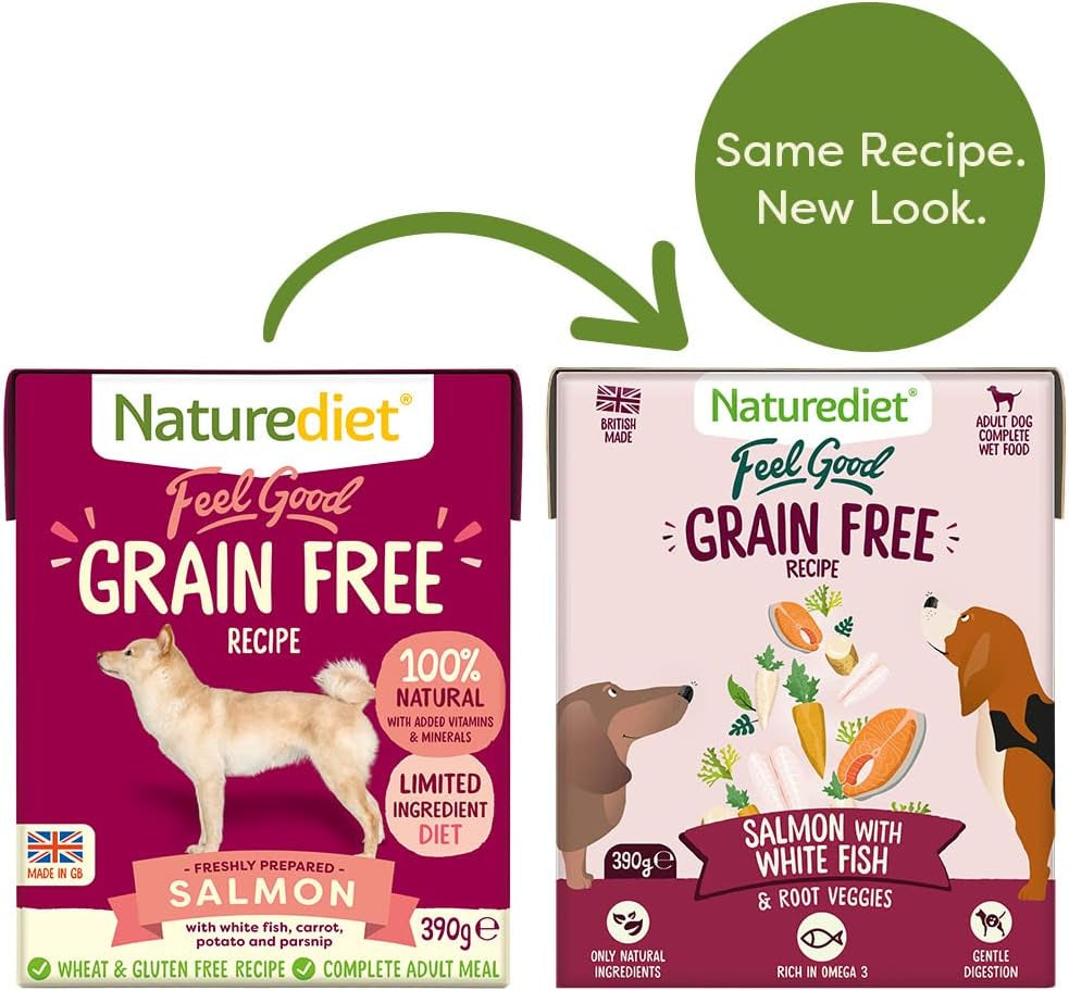 - Feel Good Wet Dog Food, Natural and Nutritionally Balanced, Grain Free, Salmon, 390G (Pack of 18)