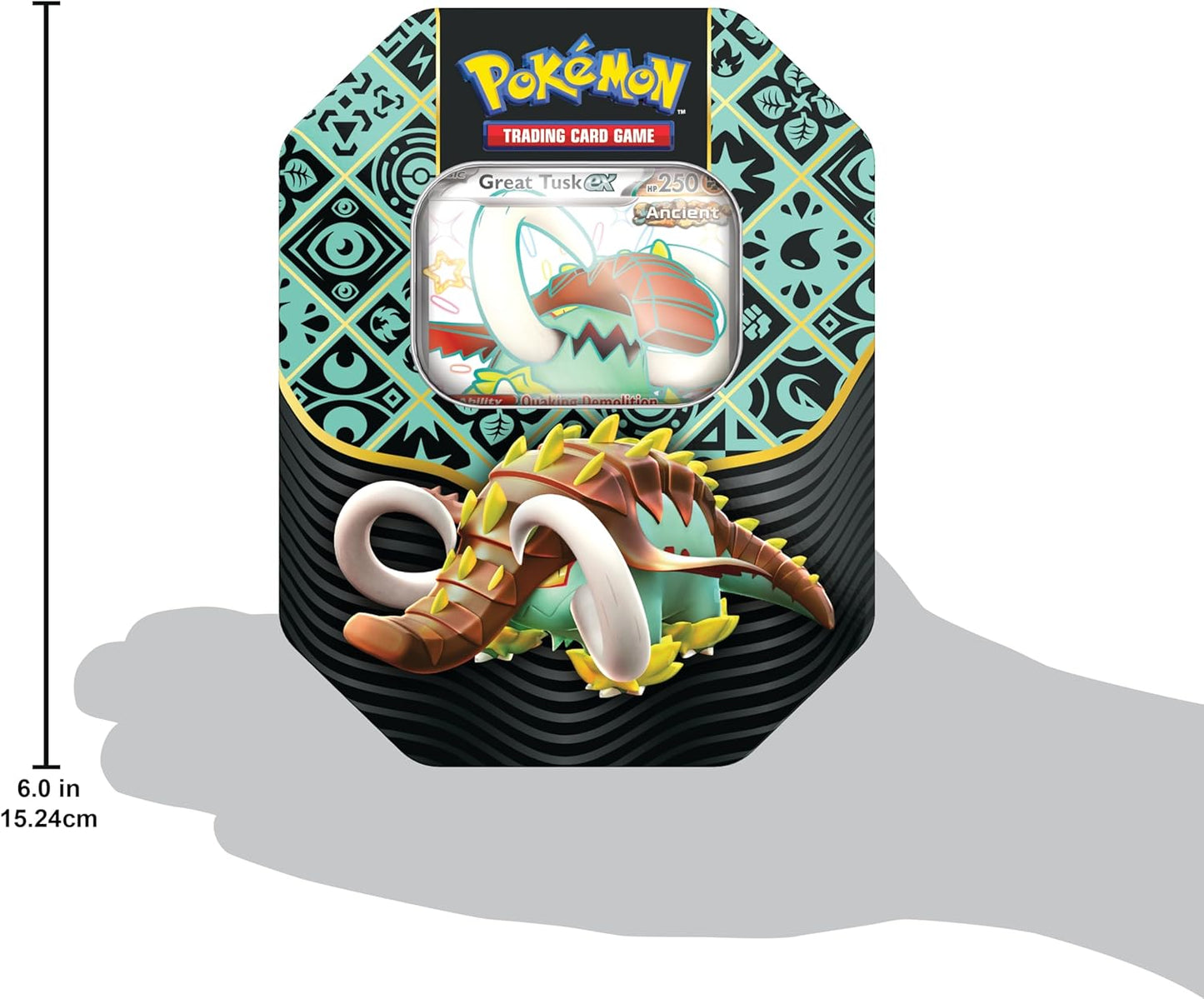 TCG: Scarlet & Violet—Paldean Fates Tin – Great Tusk Ex (1 Foil Promo Card & 4 Booster Packs)
