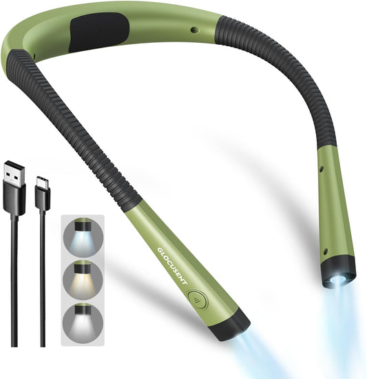 LED Neck Reading Light, Book Light for Reading in Bed, 3 Colors, 6 Brightness Levels, Bendable Arms, Rechargeable, Long Lasting, Perfect for Reading, Knitting, Camping, Repairing