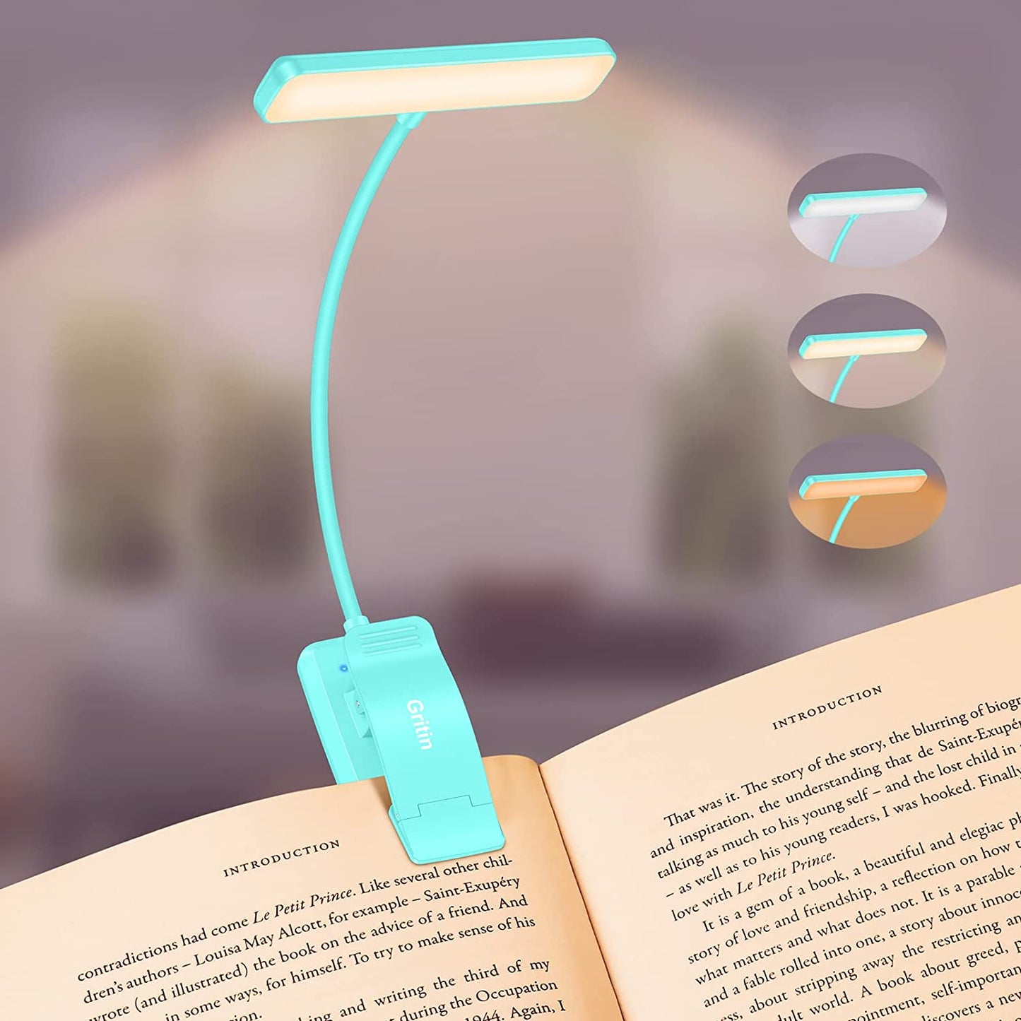 19 LED Book Light, Reading Light Book Lamp for Reading at Night with Memory Function, 3 Eye-Protecting Modes -Stepless Dimming, Long Battery Life, 360° Flexible Lamp for Bed,Tablet- Blue