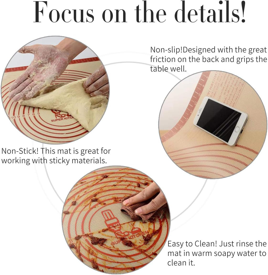 Non Stick Silicone Baking Mat Sheet, Oven Tray Liner, Small Pastry Mat, Non-Slip Dough Rolling Mat, Kneading Board Mat, Baking Equipment Accessory for Cookie, Macaroon (Red, 42 × 30Cm)