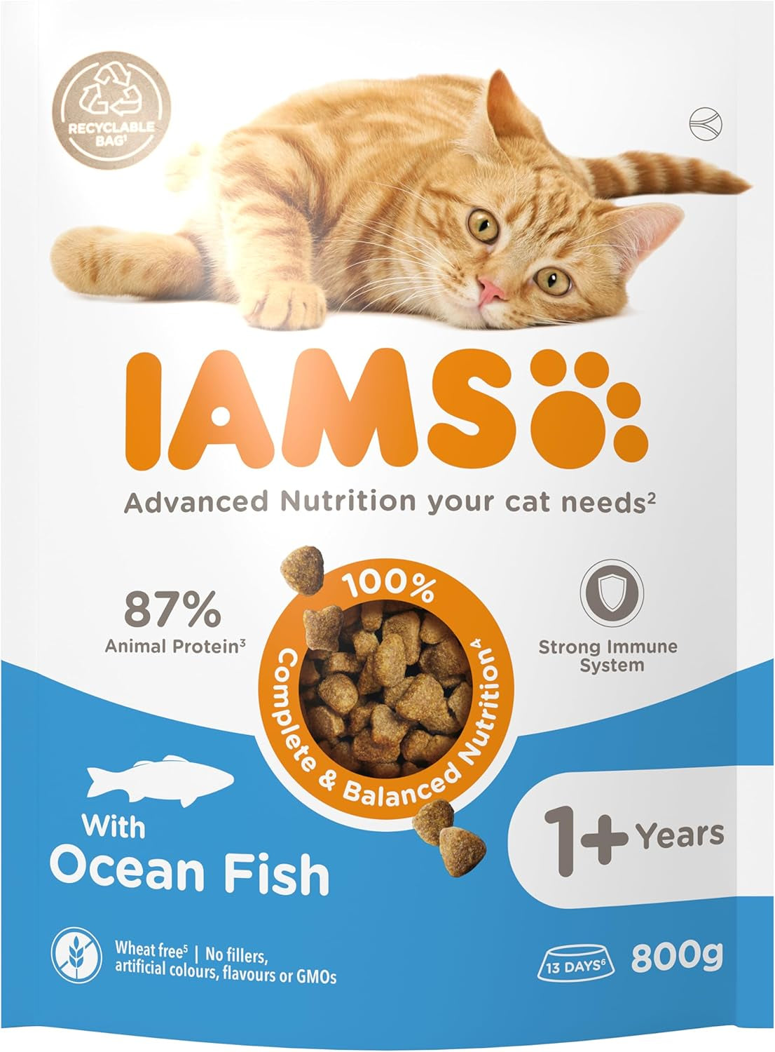 Complete Dry Cat Food for Adult 1+ Cats with Ocean Fish 800 G